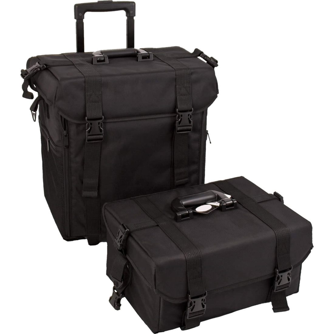 Sunrise 26.5 Inch 2-in-1 Nylon Soft-sided Pro Rolling Makeup Case with Drawers and Brush Holder in Black