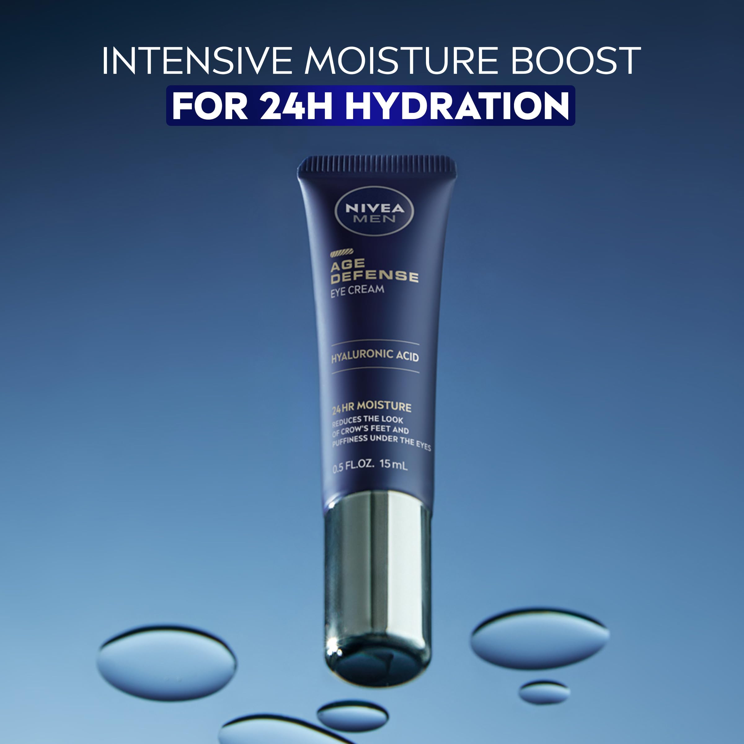 NIVEA MEN Age Defense Eye Cream with Hyaluronic Acid, 24-Hour Hydrating Under Eye Cream for Men Helps Reduce Look of Crow's Feet, Fine Lines and Dark Circles, 0.5 Fl Oz Tube