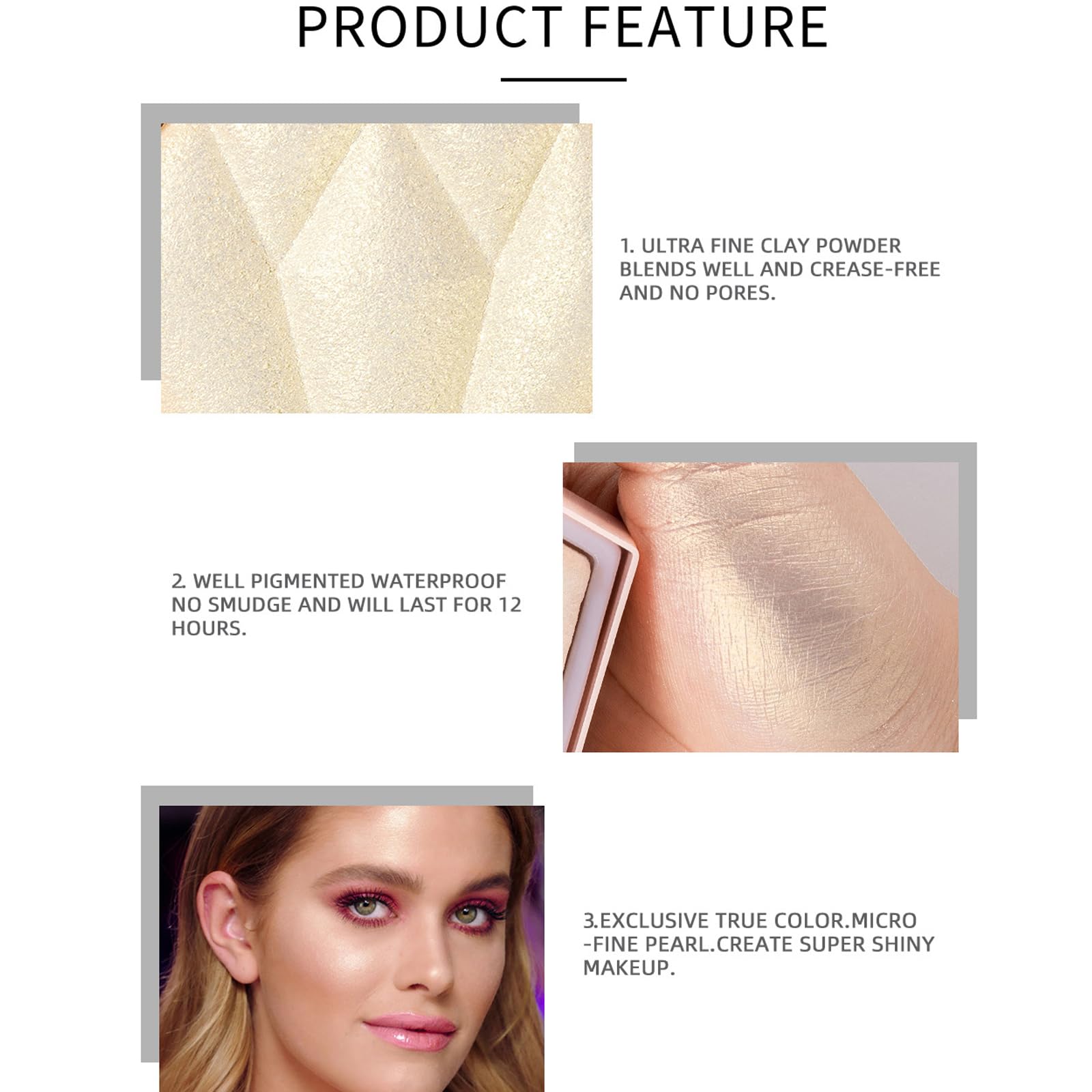 MEICOLY Baked Highlighter Powder Palette,Natural Face Highlighter Shimmer Powder,Long Lasting Glittery Highlighter Makeup Face Luminizer,03 Fairy Pink