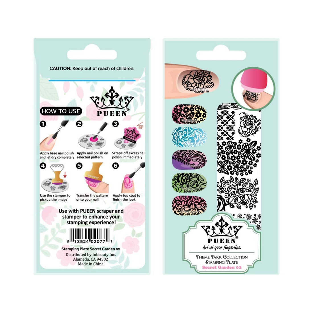 PUEEN Nail Art Stamping Plate - Secret Garden 02 - Theme Park Collection 125x65mm Unique Nailart Polish Stamping Manicure Image Plates Accessories Kit - BH000858