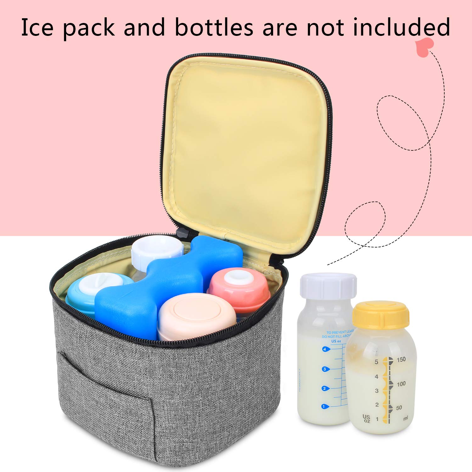 Luxja Breastmilk Cooler Bag (Hold Four 5 Ounce Breastmilk Bottles), Leakproof Breast Milk Cooler for 4 or 5 Ounce Bottles (Bag Only), Gray
