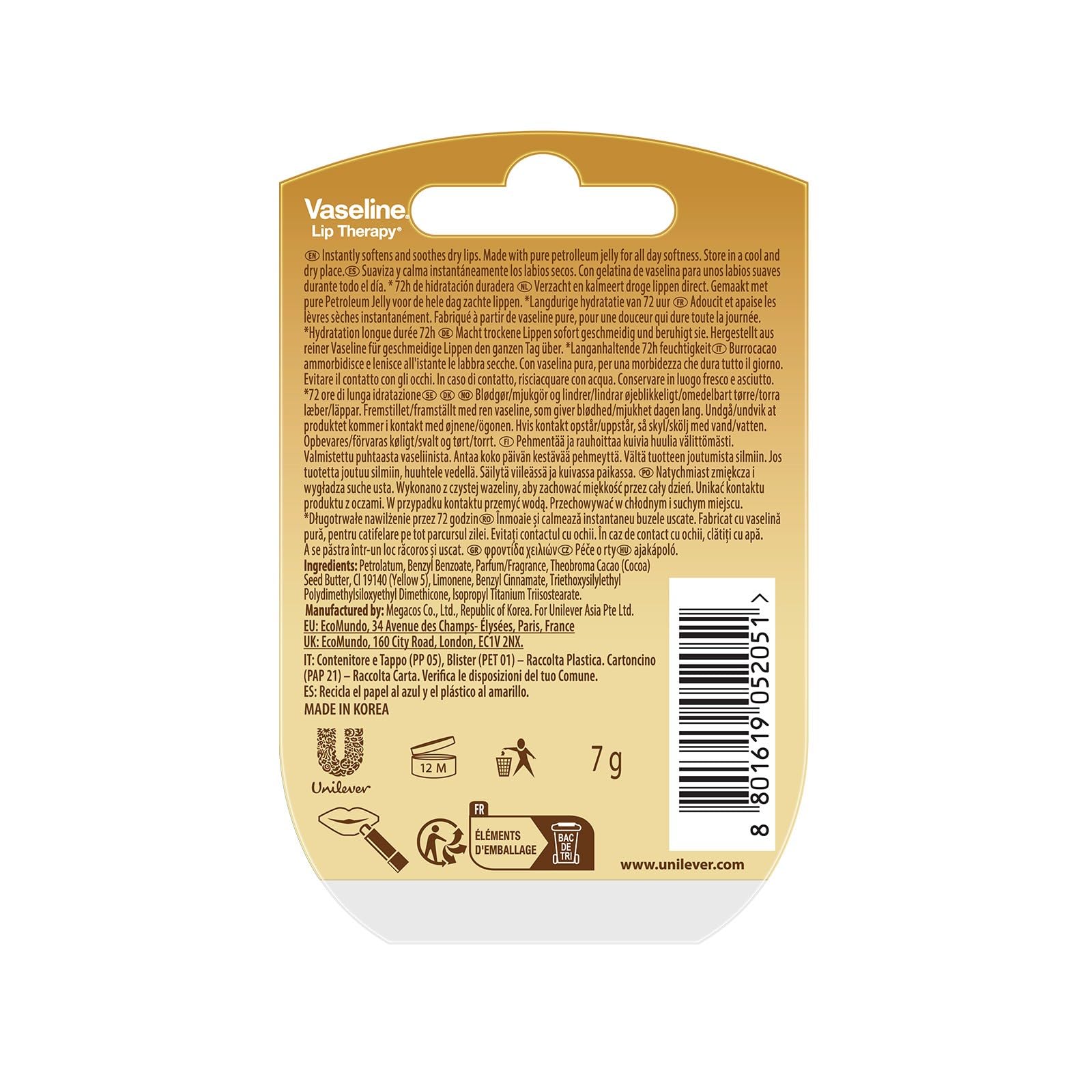 Vaseline Lip Balm for Instantly Soft Smooth Lips Crème Brûlée Lip Balm Locks In Moisture to Improve Hydration 0.25 oz