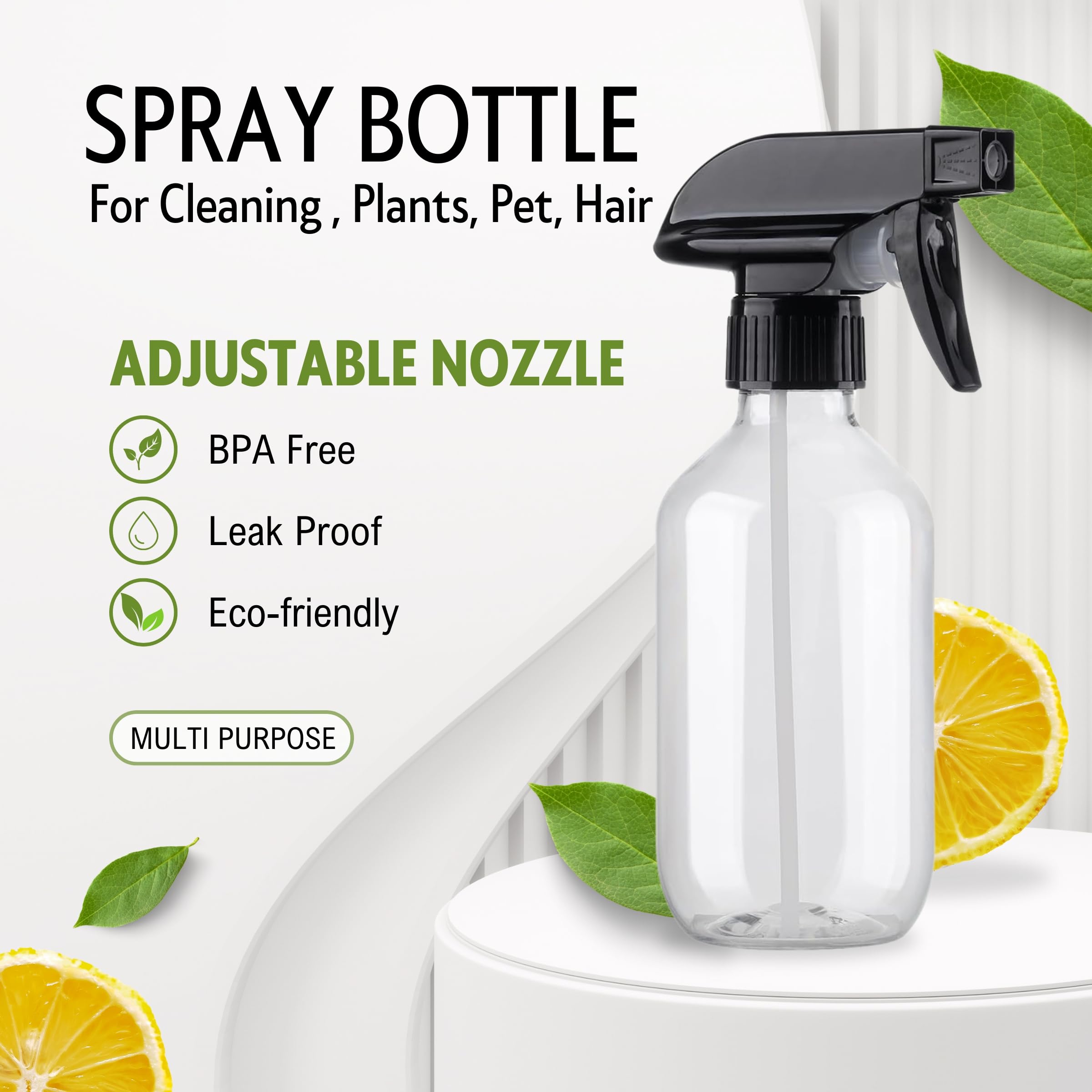 FANSTINOW Plastic Spray Bottles for plant - 10oz/300ml - Mist Stream - No Clog No Leak, Easy to Grip with Adjustable Nozzle for Hair, Cooking, Cleaning - BPA Free