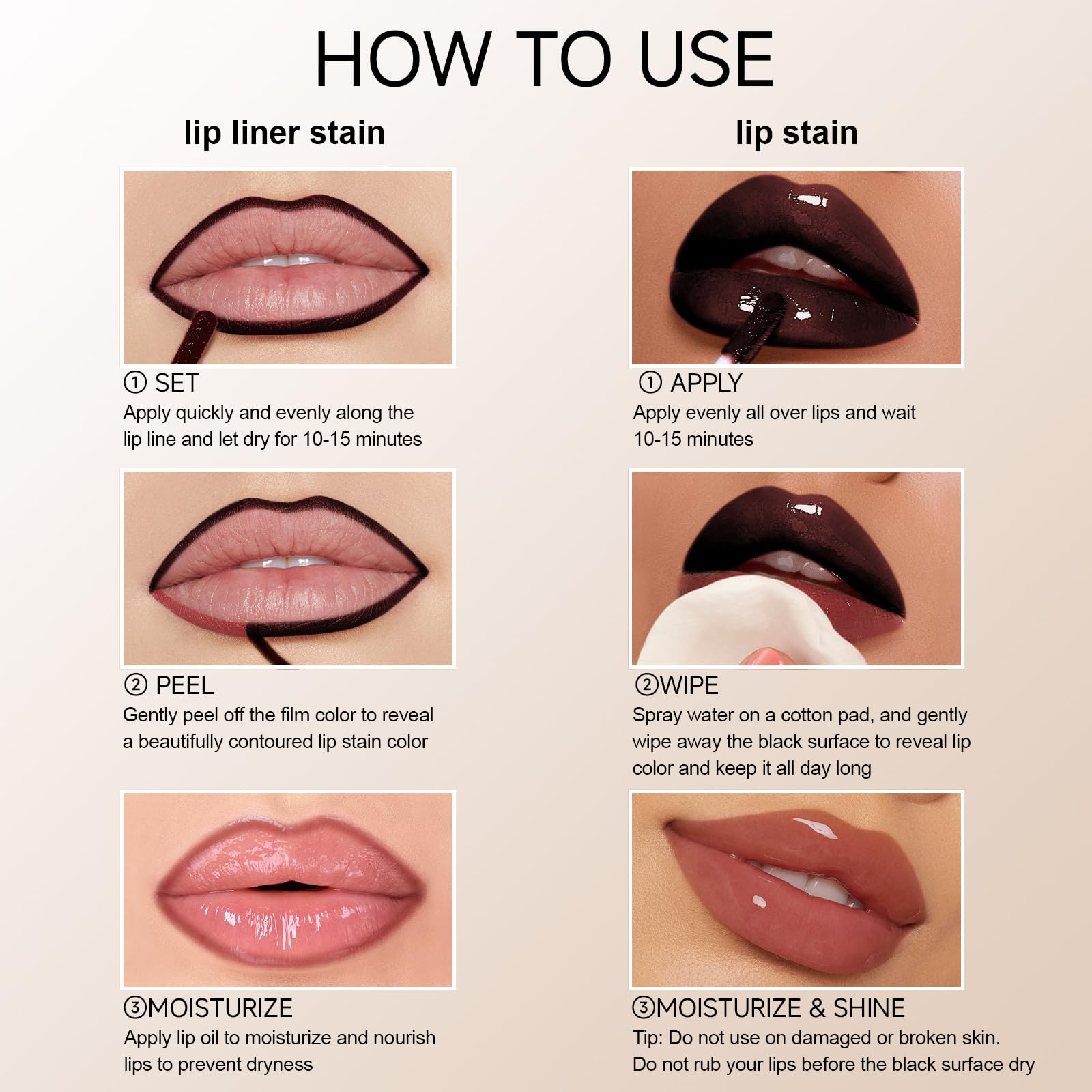 KISSIO Lip Stain Set,Peel Off Lip Liner Stain and Lip Care Oil,Transfer Proof,Long Lasting and Waterproof Lip Tint,Matte Finish,Lip Combo,05 Light brown