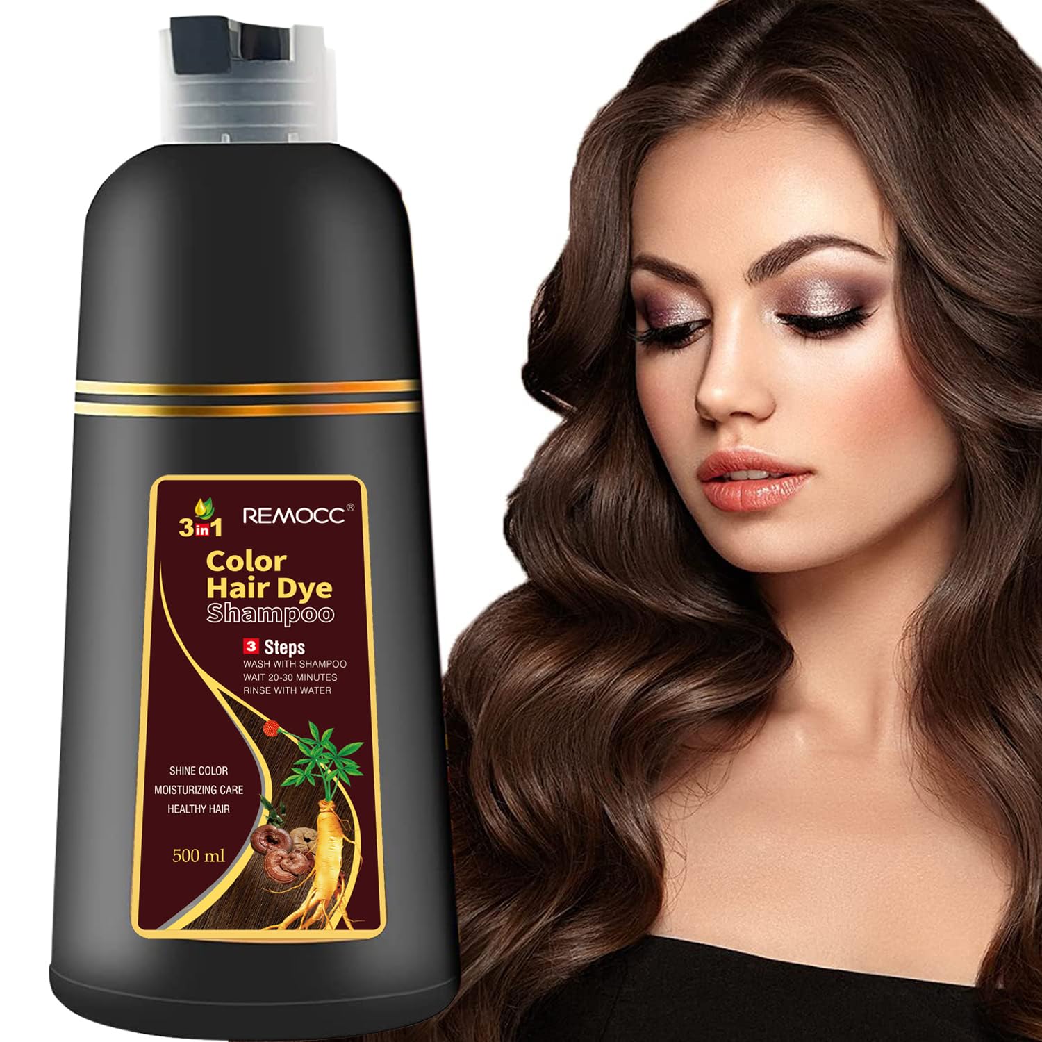 Hair Dye Shampoo 3 in 1 Hair Shampoo Instant Hair Dye Herbal Ingredients for Women & Me Hair Color Dye Shampoo Cover Gray White Hair in Minutes Dark Brown(500mL,17.6 Fl Oz)