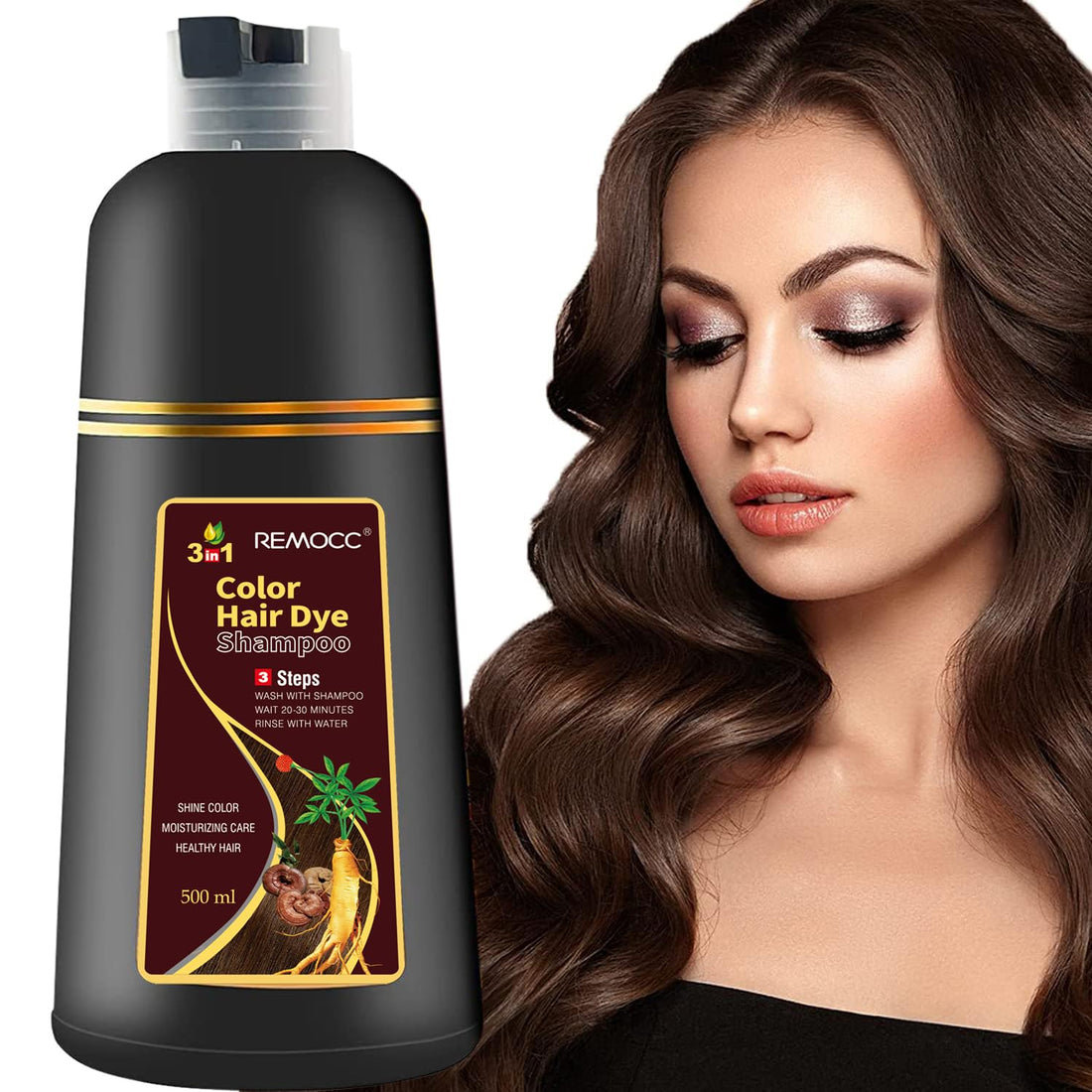 Hair Dye Shampoo 3 in 1 Hair Shampoo Instant Hair Dye Herbal Ingredients for Women & Me Hair Color Dye Shampoo Cover Gray White Hair in Minutes Dark Brown(500mL,17.6 Fl Oz)