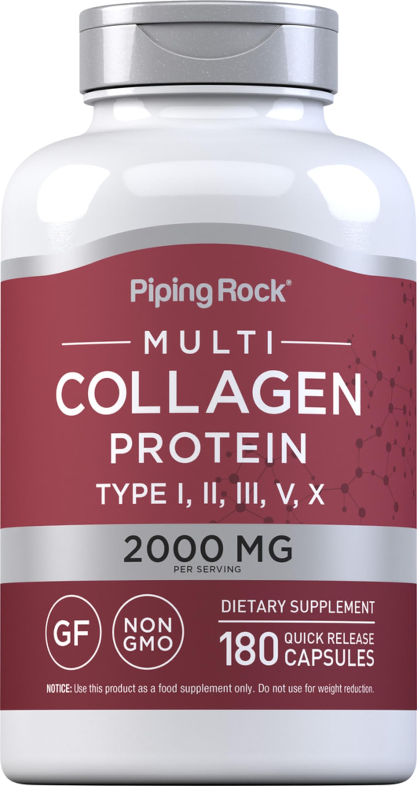 Piping Rock Multi Collagen Protein | 180 Capsules | 2000mg | Types I, II, III, V, X | Non-GMO, Gluten Free