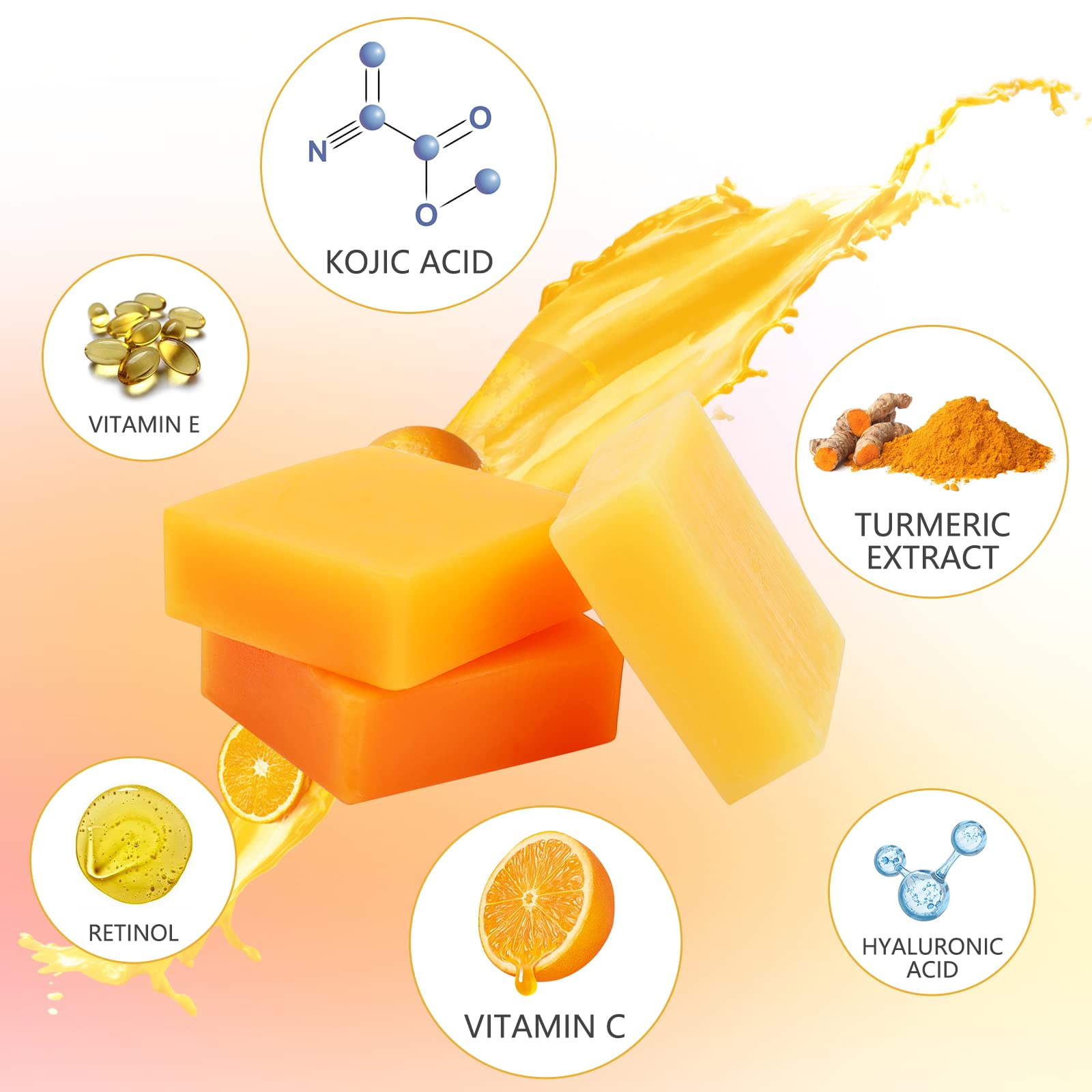 Inlifay Kojic Acid Soap with Turmeric: Dark Spot Remover Soap with Vitamin C, Vitamin E, Retinol, Collagen, Hyaluronic Acid, Moisturizing for Body & Face Pack of 2