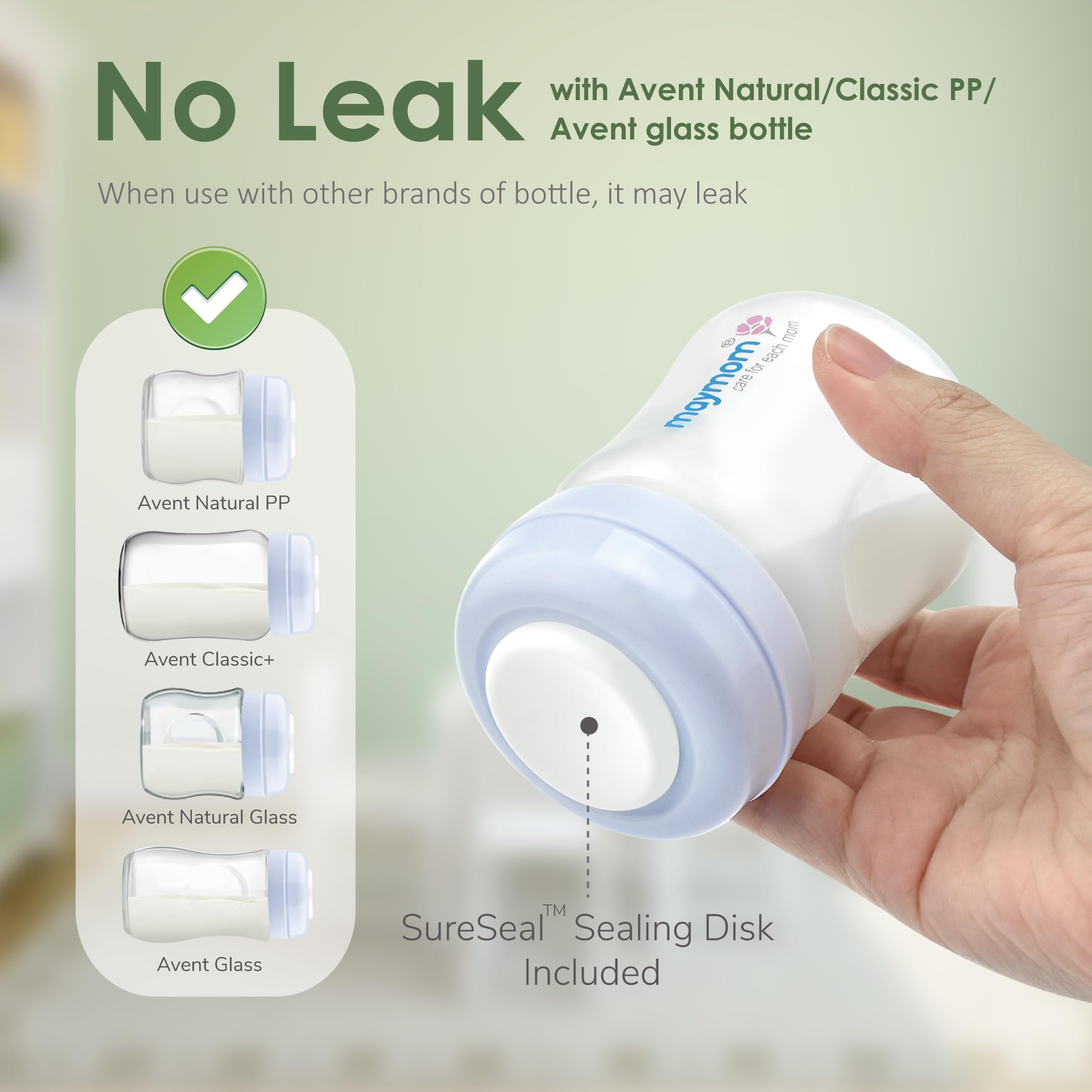 Maymom Screw Lids Aka Travel Caps with Rewritable Sealing Disc Compatible with Avent Bottle, Maymom Wide Mouth Bottles; Cap Replace Avent Natural Bottle Sealing Ring and Sealing Disc, 6pcs. (Blue)