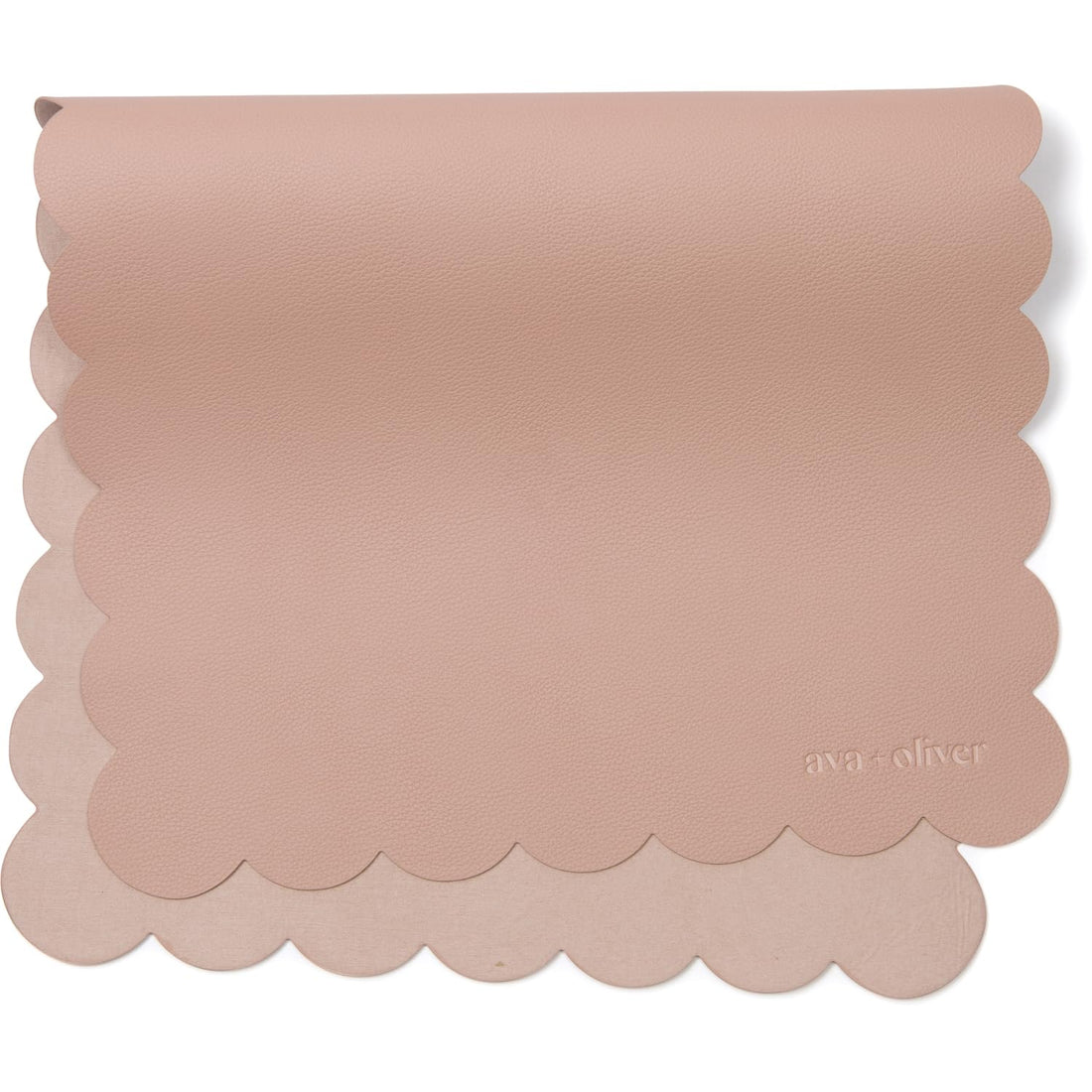 Ava + Oliver Vegan Leather Baby Changing Mat (16 X 30 in) - Multipurpose Wipeable and Portable Diaper Mat - Foldable Travel Changing Pad (Pink Scallop)