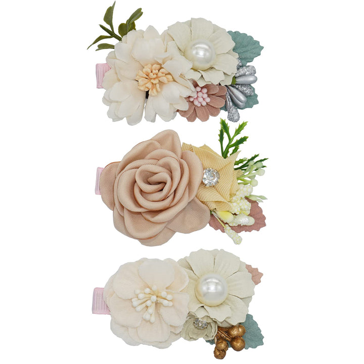 WNYUJOY 3pcs Girls Flower Hair Clips, Floral Hair Barrettes w/Boutique Fully Lined Alligator, Hair Bows for Baby Newborn Toddler