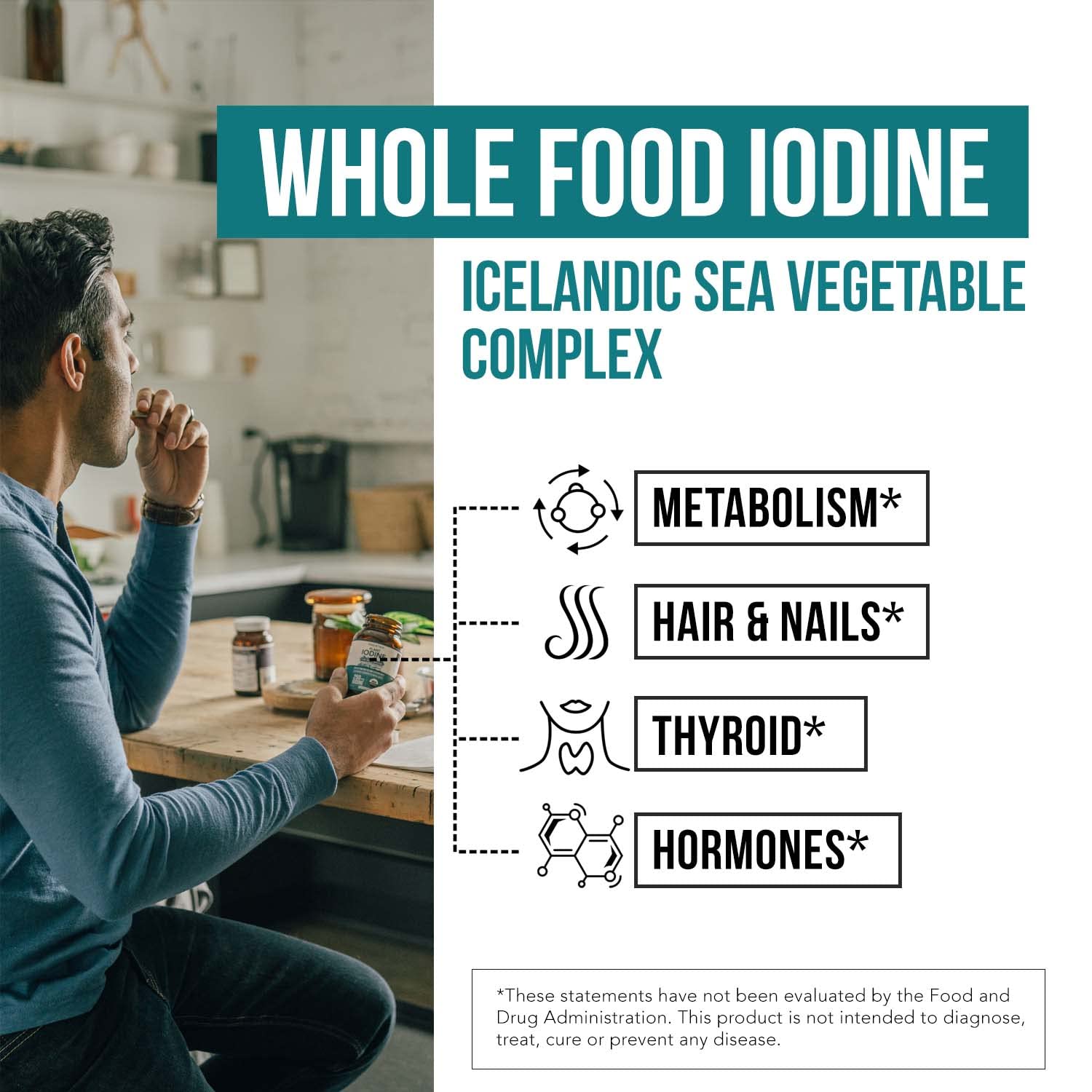 Organic Iodine Supplement from Sea Vegetable Complex, Whole Food & Raw Form - Iodine Plus Trace Mineral Complex – Contains Purest Icelandic Sea Kelp, Irish Moss & Bladderwrack (250 mcg)