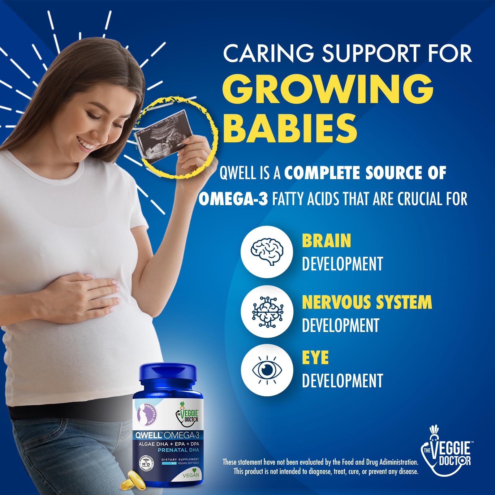 The Veggie Doctor - Vegan Prenatal Vitamins with DHA (60 Count) Omega-3 – Qwell Better Than Fish Oil, Brain Function – 820 Mg Algae DHA & EPA, Vegan Prenatal Vitamins with Vitamin E, Carrageenan-Free