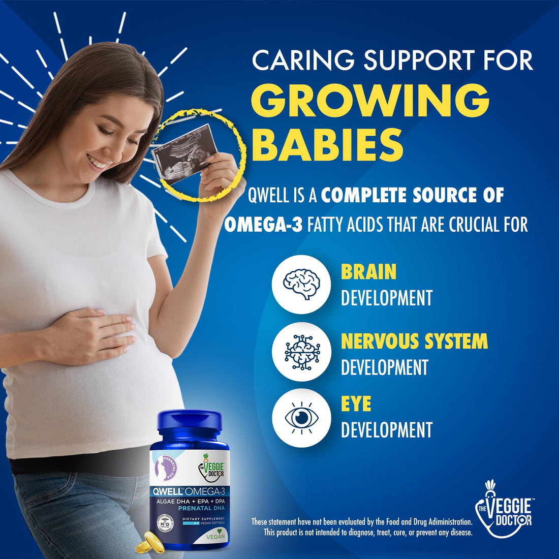 The Veggie Doctor - Vegan Prenatal Vitamins with DHA (60 Count) Omega-3 – Qwell Better Than Fish Oil, Brain Function – 820 Mg Algae DHA & EPA, Vegan Prenatal Vitamins with Vitamin E, Carrageenan-Free