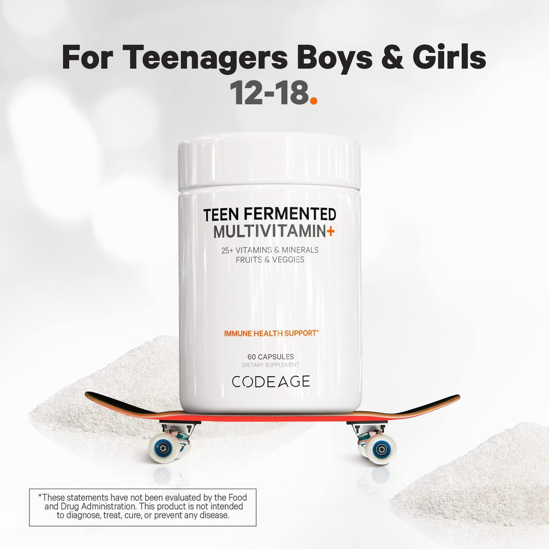 Codeage Teen’s Daily Multivitamin Supplement, 25+ Vitamins & Minerals for Teenage Boys & Girls, Organic Whole Foods Vitamins for Teenagers, Vitamin A, B, C, D, E, K, Omega-3, 60 Ct