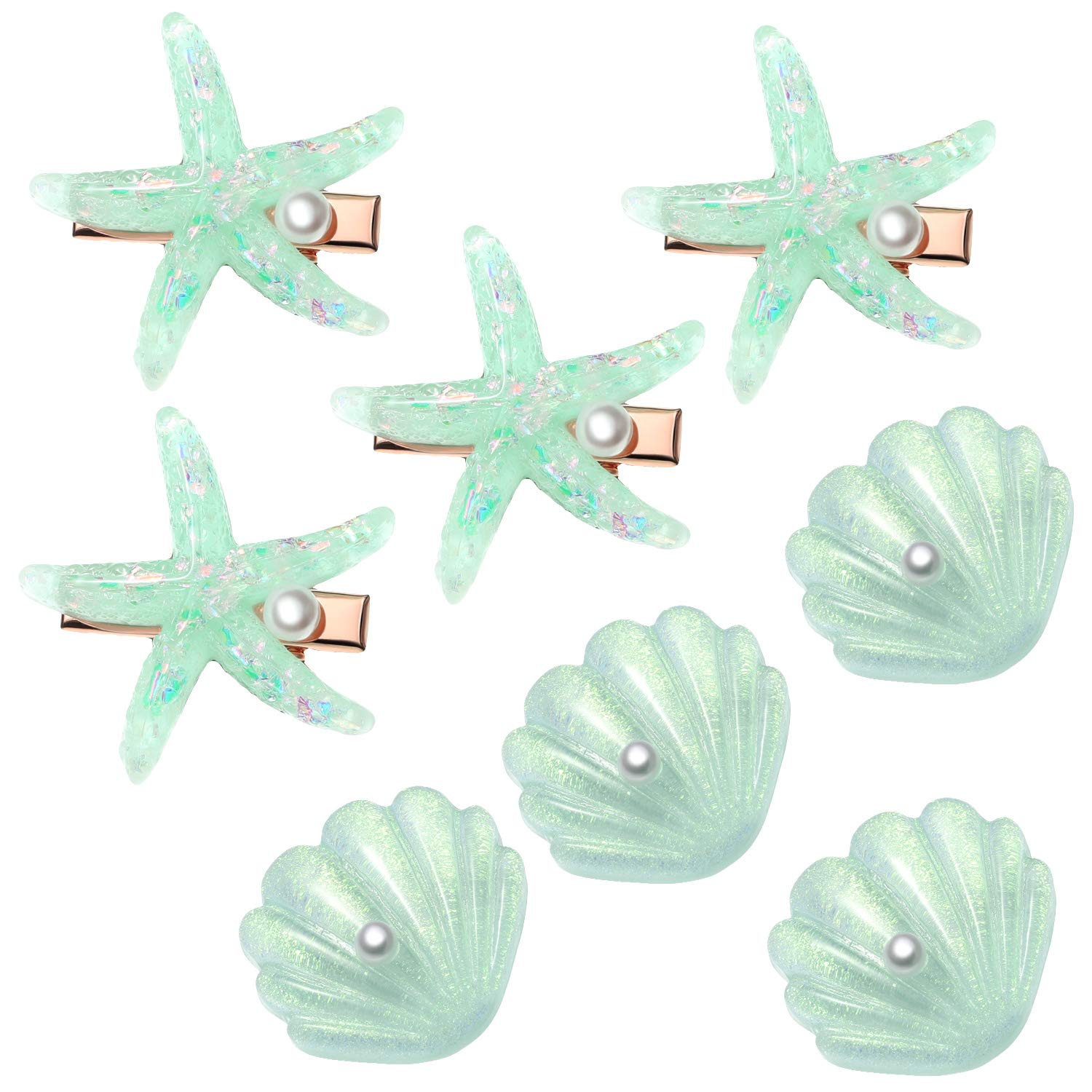 8 Pieces Starfish Hair Clip Shell Pearl Hair Barrettes Resin Mermaid Hair Accessories for Women Beach Wedding Party