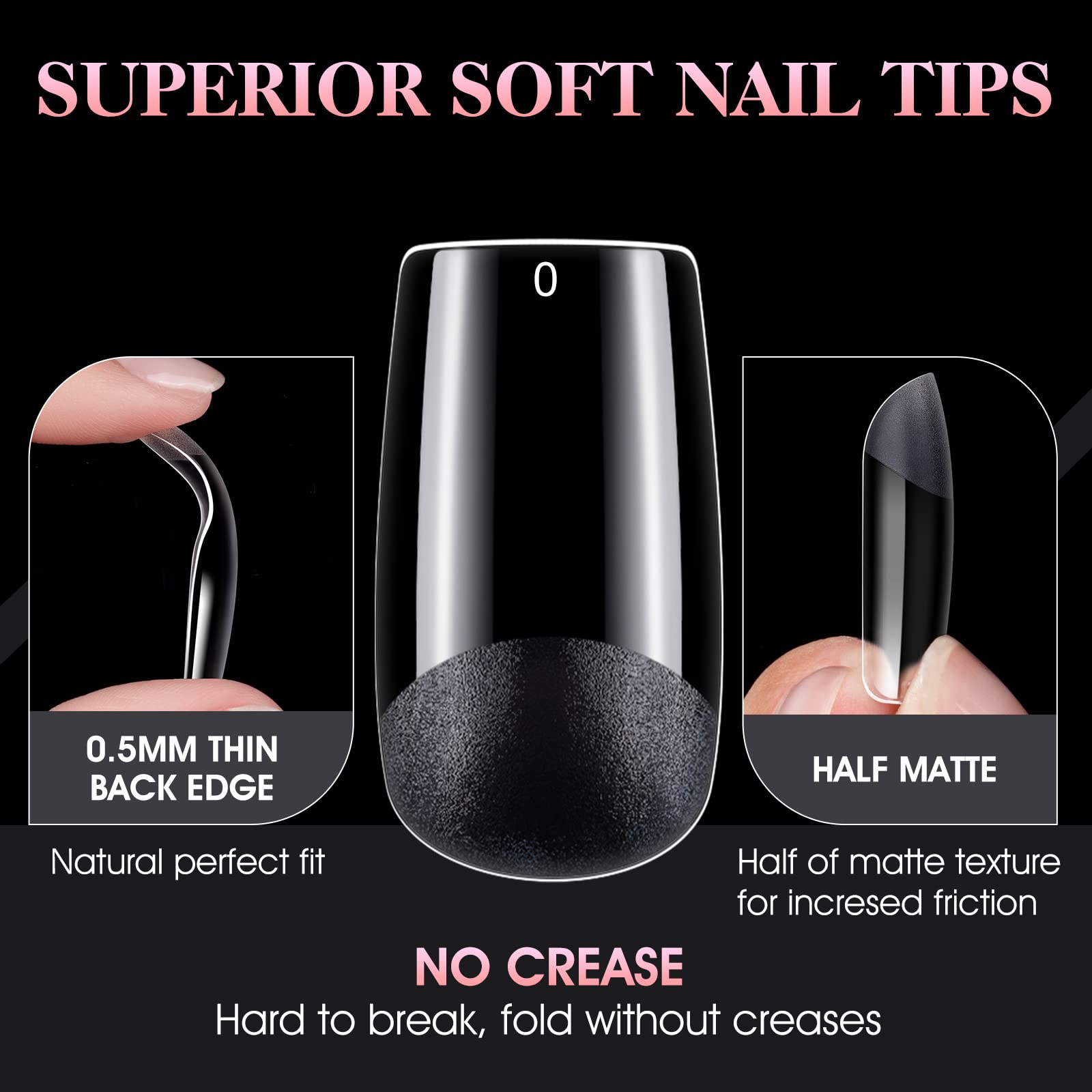 Gelike EC Soft Gel Nail Tips Kit for Soak Off Nail Extensions,Full Cover,Square Shaped,Pre-Buff PMMA Resin,Clear Ultra-Thin Design,10 Sizes,240 Pieces,Medium Square