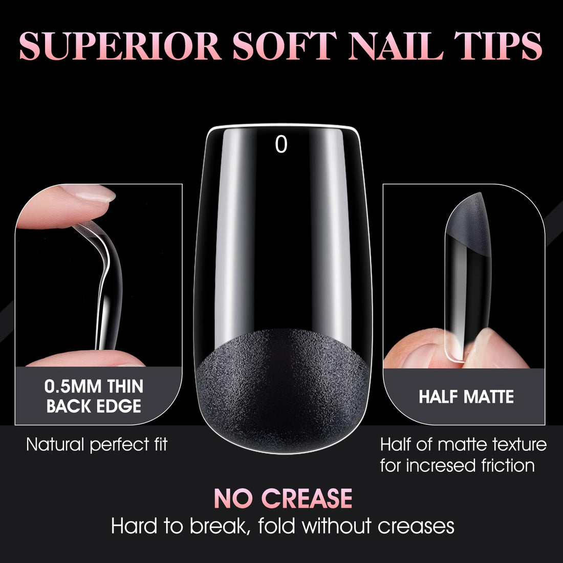 Gelike EC Soft Gel Nail Tips Kit for Soak Off Nail Extensions,Full Cover,Square Shaped,Pre-Buff PMMA Resin,Clear Ultra-Thin Design,10 Sizes,240 Pieces,Medium Square