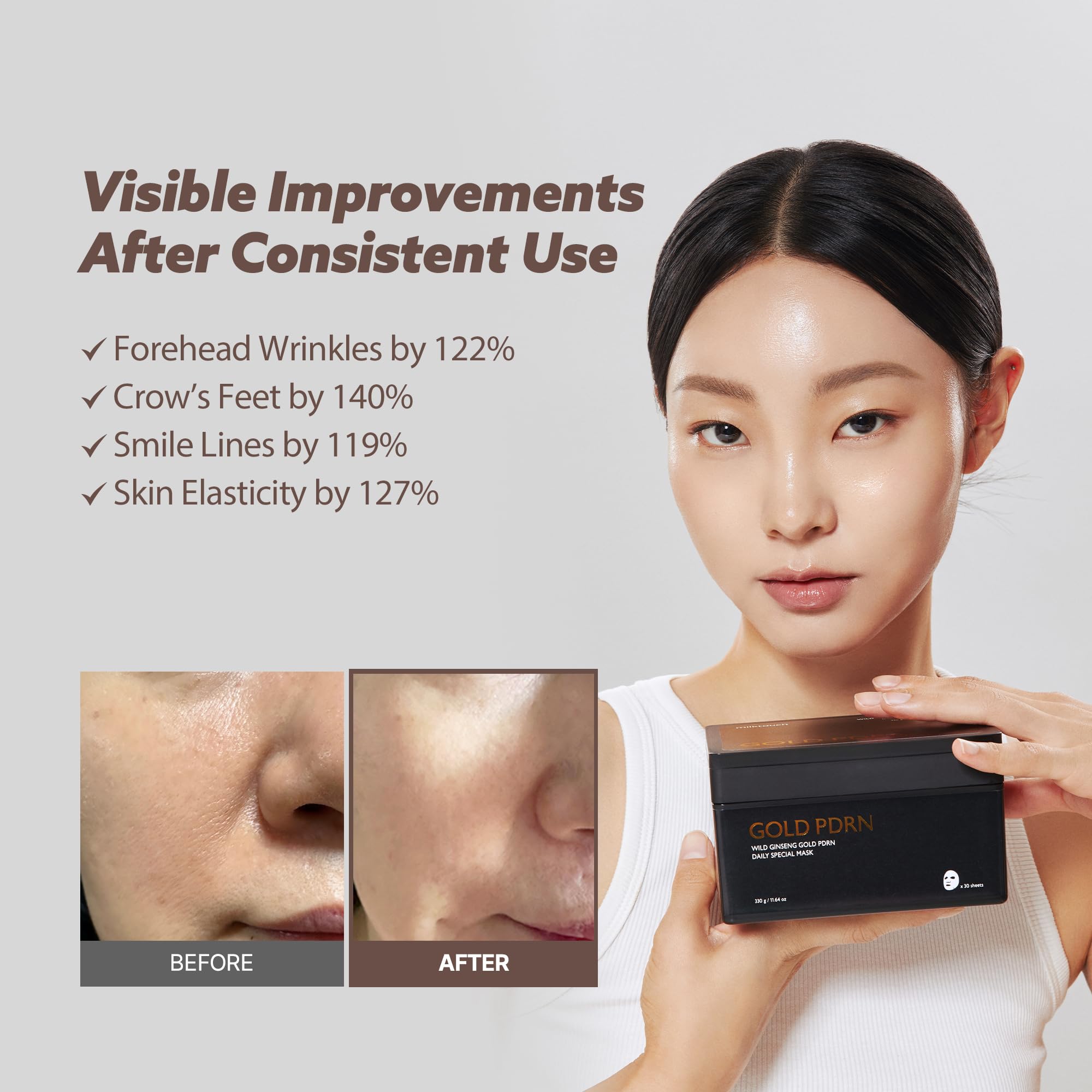 MILKTOUCH Gold PDRN Daily Mask, Korean Ginseng Serum, Nourishing Anti Aging Korean Face Sheet Masks Pack for Mature Skin, Firming Tightening Lifting Loose Saggy Skin Wrinkle Fine Line Kbeauty 30pcs