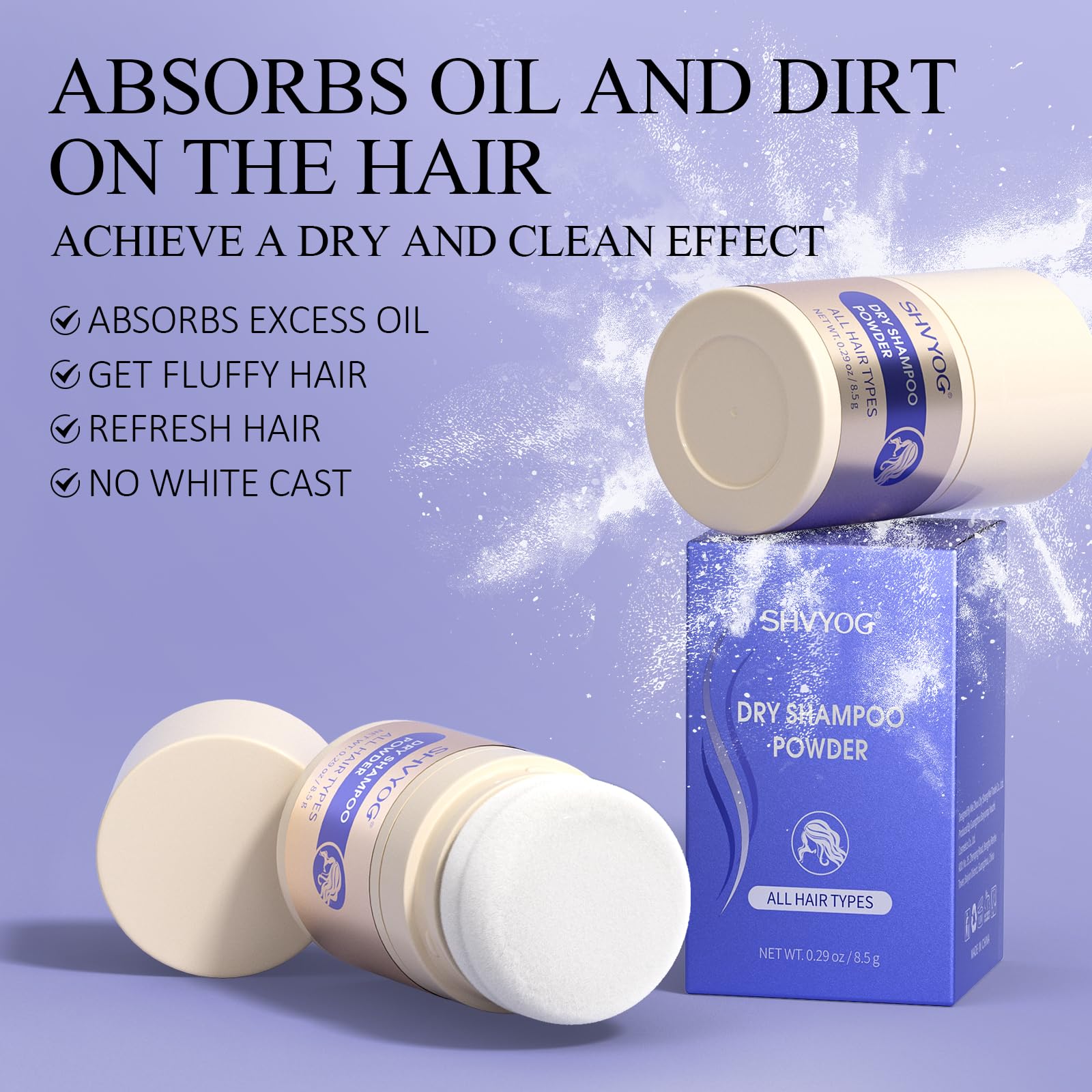 SHVYOG Dry Shampoo Powder for Women & Men, Travel Size Dry Shampoo, No White Cast, Non Toxic, Organic, Paraben & Benzene Free, Non Aerosol - 8.5g