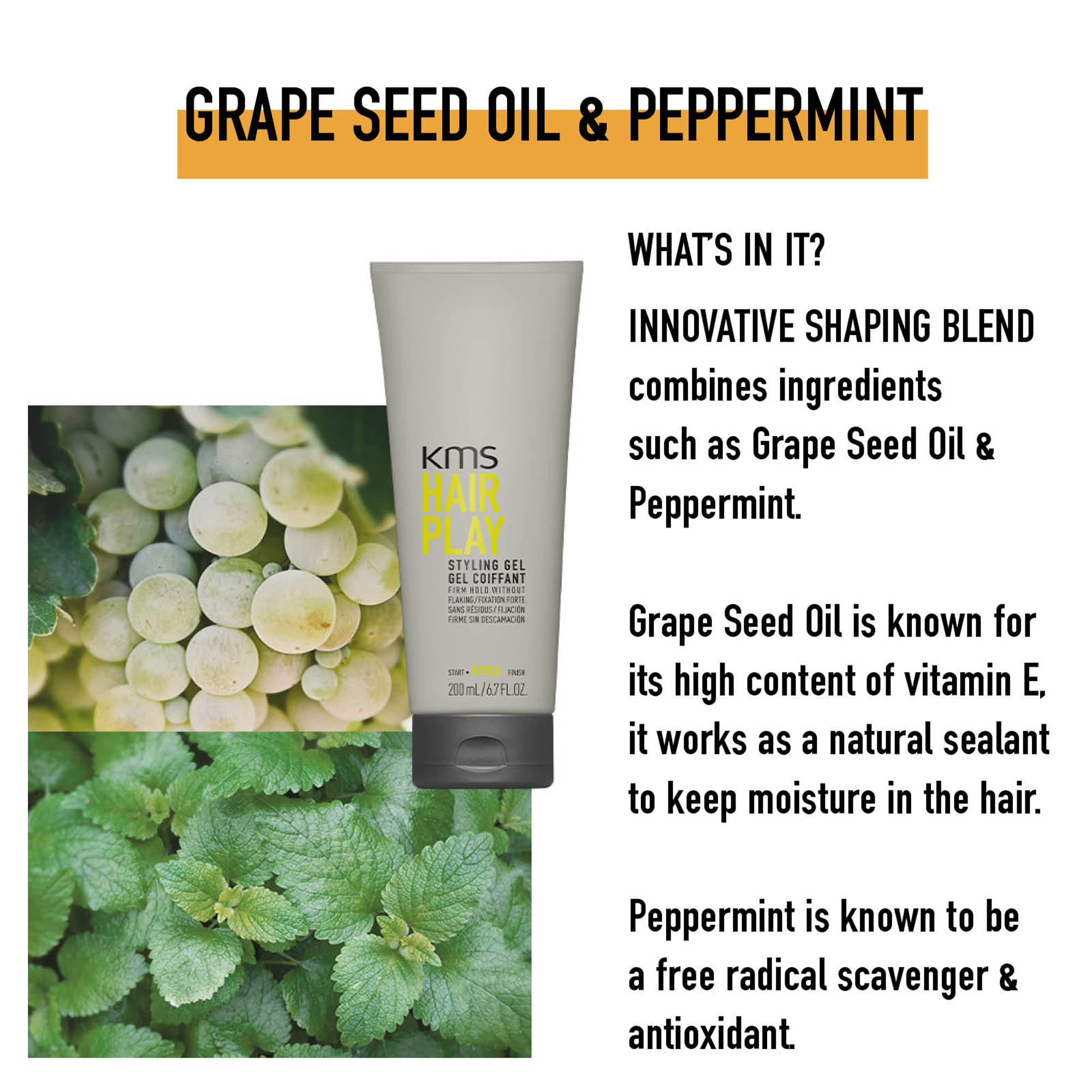 KMS California Hair Play Styling Gel Firm Hold Without Flaking, 200 mL/6. 7 oz.