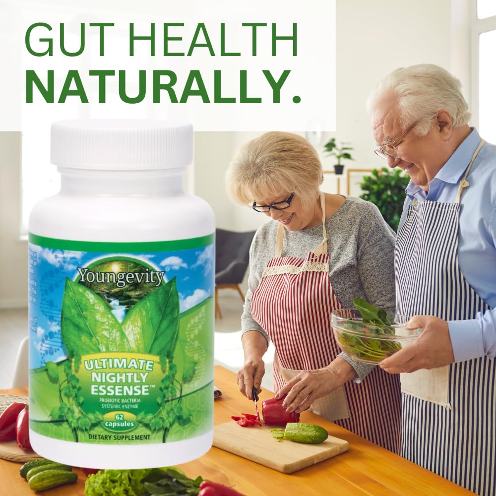 Youngevity Ultimate Nightly Essense - Probiotics with Enzymes - 14 + Strains - Systemic Enzymes - Cutting Edge - 62 Capsules (Pack of 1)