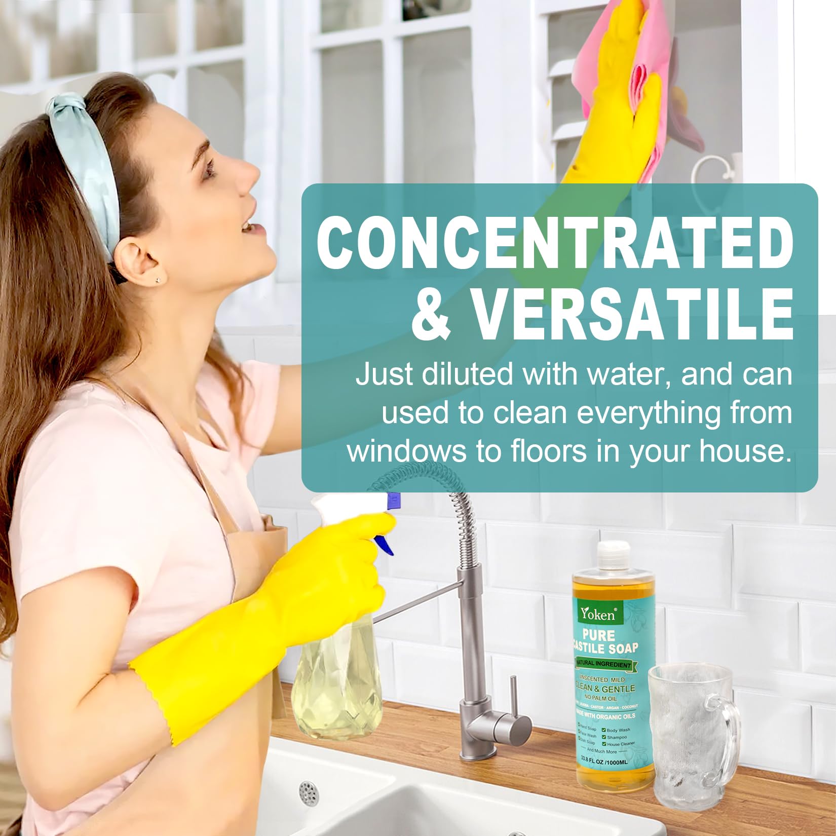 Yoken Pure Castile Soap Liquid Unscented 67 fl oz Castile Liquid Soap Made With Organic Oil, Clean & Gentle, No Palm Oil,Vegan, Natural Castile Soap for Face Body Wash, Hand Soap, Dishes Multi-purpose