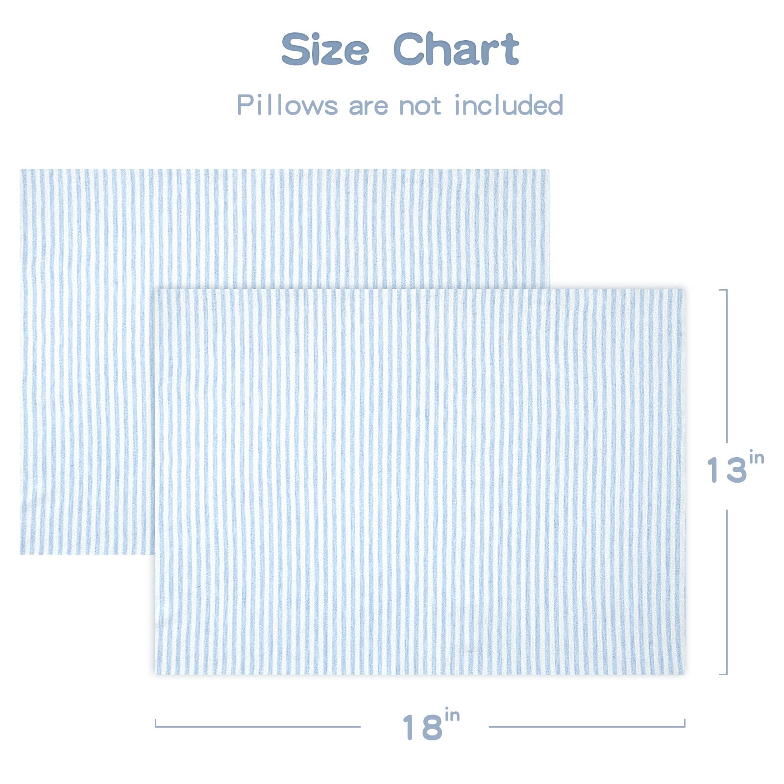 Zenssia Organic Cotton Toddler Pillowcase/Travel Pillowcase Pack of 2 Set 13x18 Inches with Envelope Closure - Soft & Breathable Baby Pillow Case Cover Blue Stripe