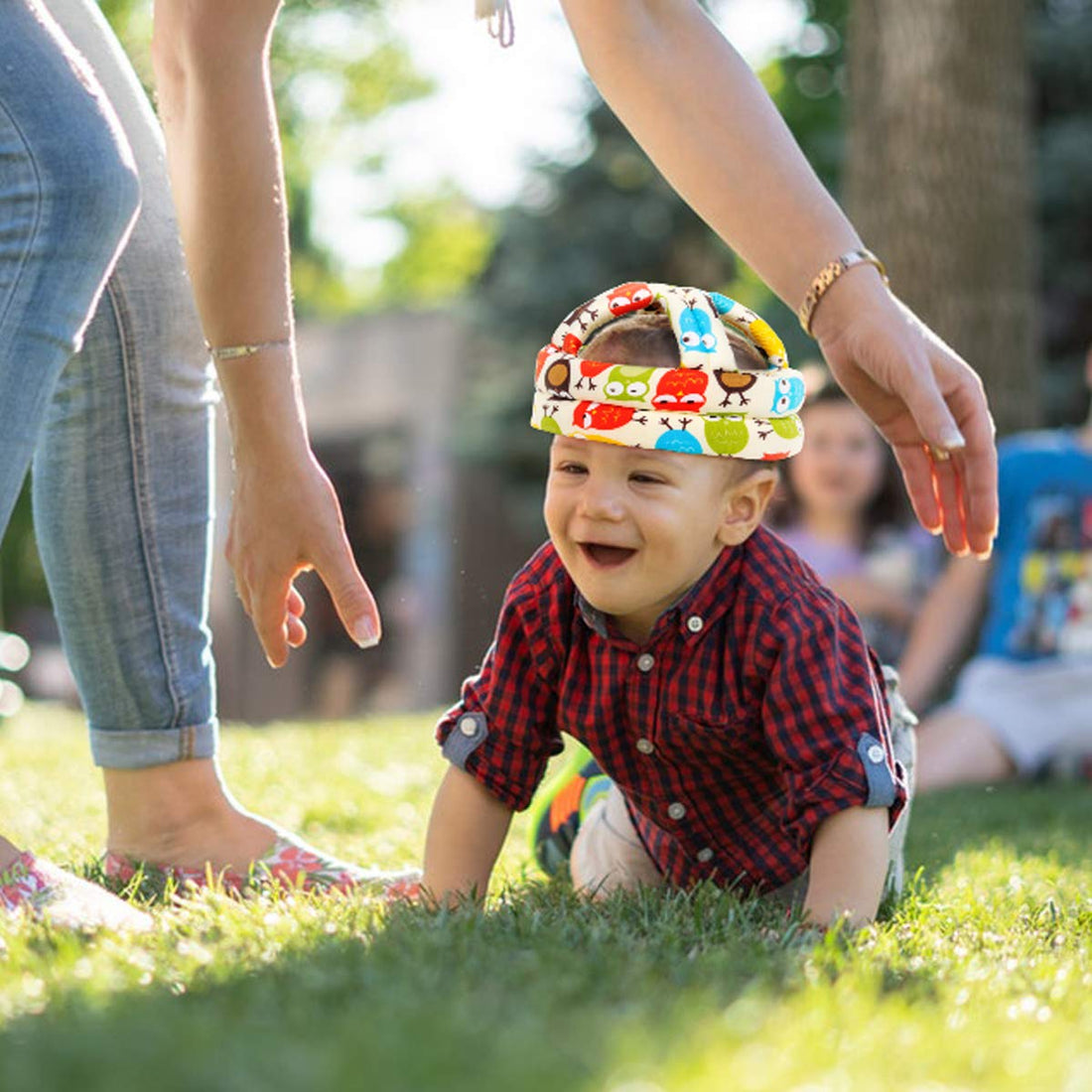 FLYPARTY Adjustable Infant Baby Toddler Protective Hat Helmet Safety Cap (Beige Owl)