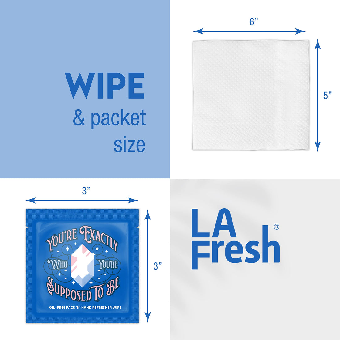 LA Fresh Oil Free 99.25% Natural Face and Hand Refreshing Wipes for travel or everyday in your purse, individually sealed wrapper, With Natural Japanese Yuzu Scent - Pack of 50