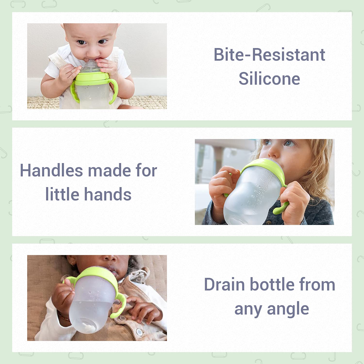 Straw Transition Cup Kit for Comotomo Baby Bottles | Conversion Kit Fits 5 and 8 Ounce Bottles | Soft, Silicone Straw Top Bottle Nipple & Weighted Straw to Help Baby | 2 Pack (Green) + Brushes