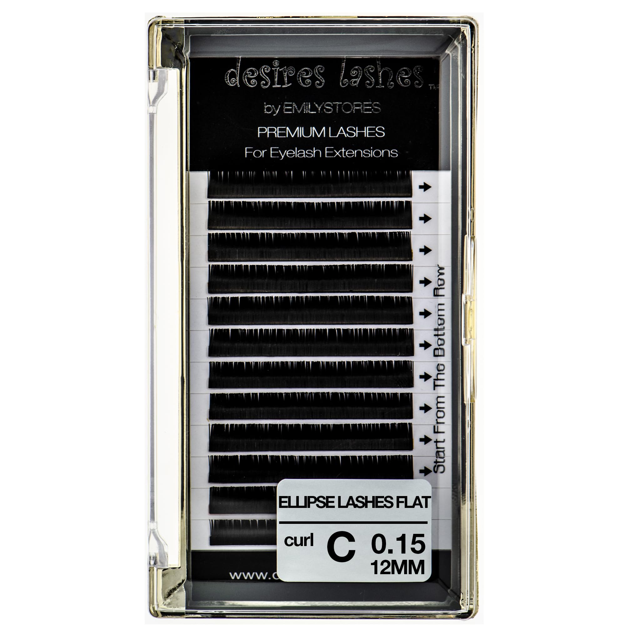 12MM : DESIRES LASHES By EMILYSTORES Ellipse 0.15mm Thickness C Curl Length 12mm Flat Shaped Volume Eyelash Extensions Single Size In One Tray Silk Mink Fake Eye Lashes