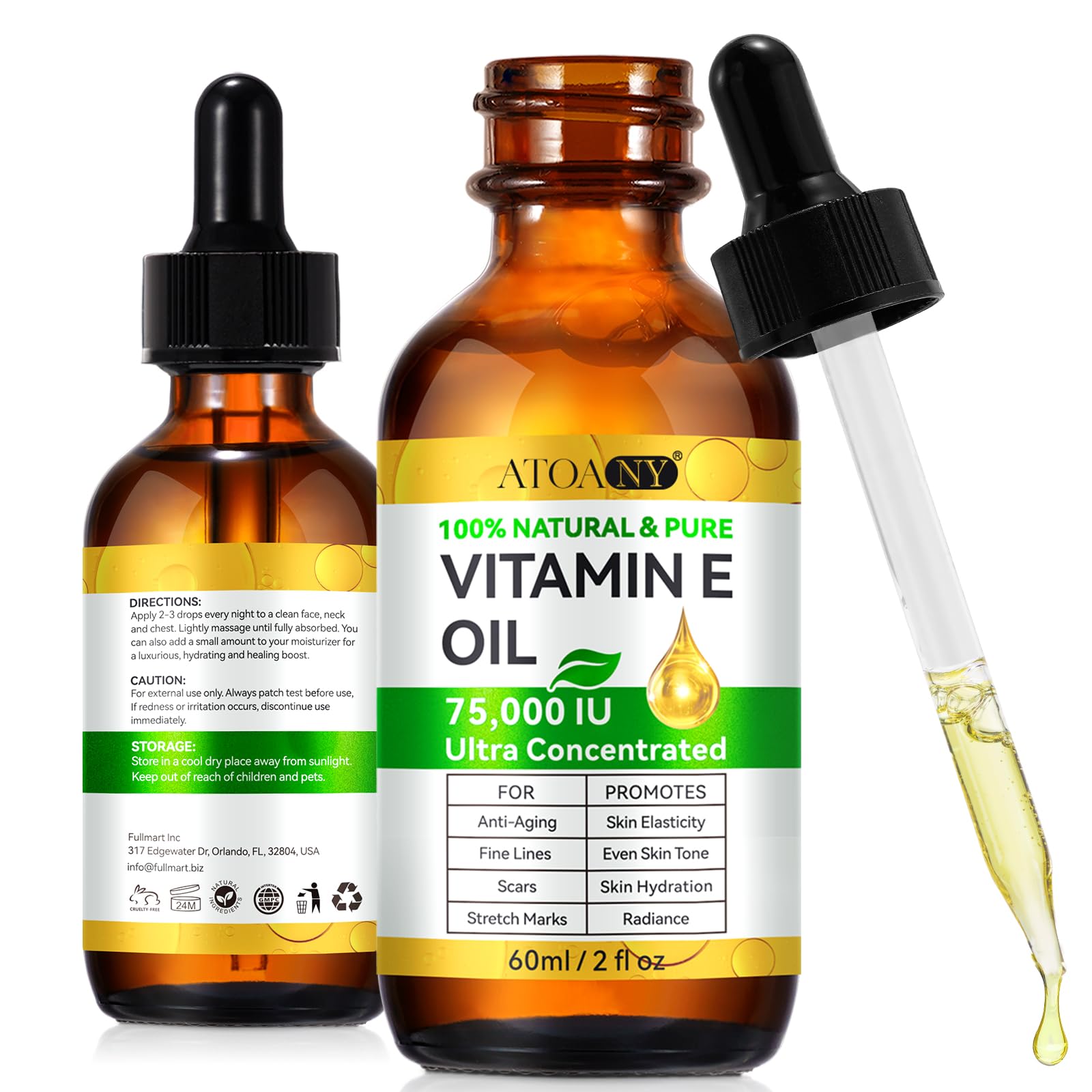 Vitamin E Oil 75,000 IU – 100% Pure Natural Vitamin E for Skin, Face, Hair, Scars – Deep Moisturizing Body Oil for Dry Skin, Wrinkles – Cold-Pressed, Non-GMO,Organic Skincare – 2 Fl Oz