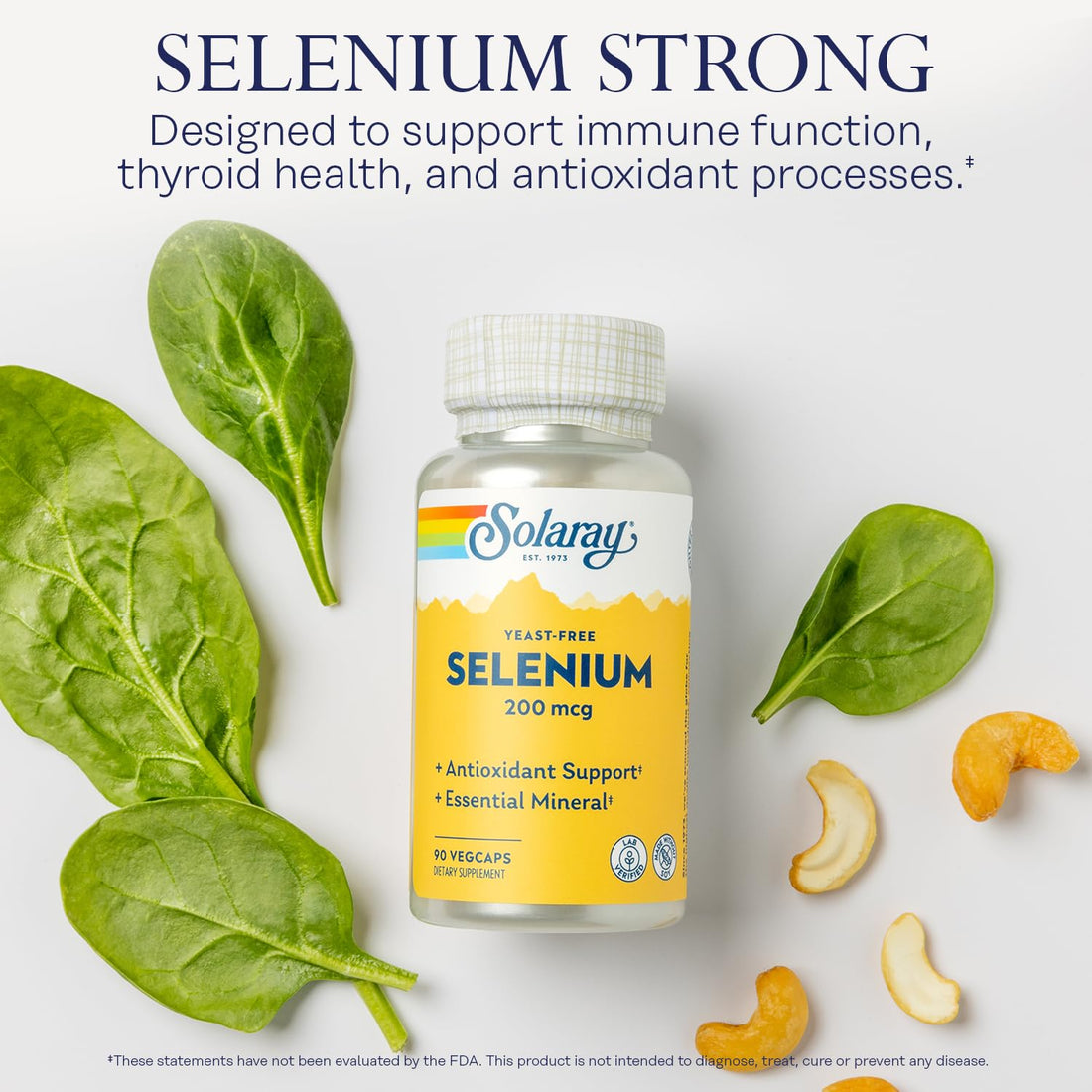 Solaray Yeast Free Selenium 200mcg, Selenium Capsules for Healthy Thyroid Function & Immune Support, High Absorption Supplement, Vegan, 90 Servings, 90 VegCaps