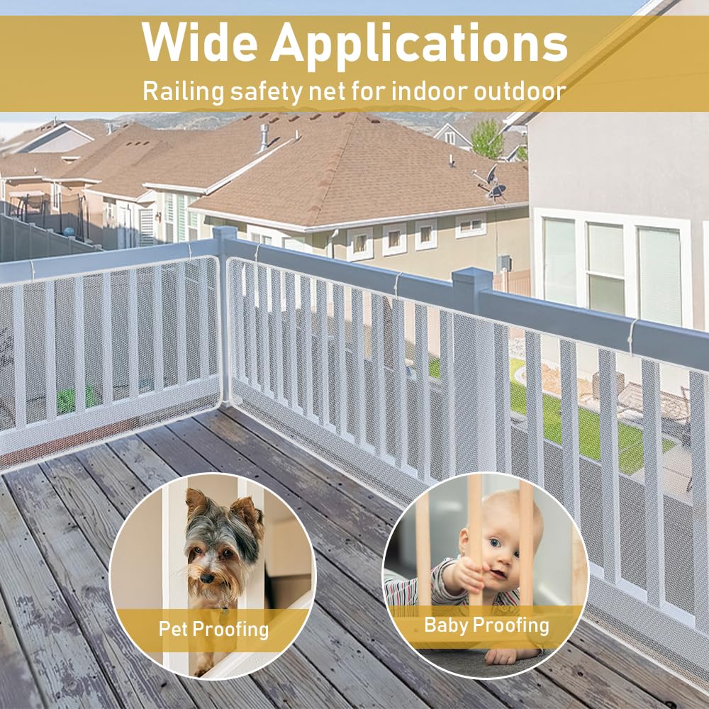 Indoor Outdoor Baby Safety Stair Railing Net 10ft x 2.6ft Baby Proofing Stair Balcony Banister Rail Guard Child Safety Stair Protection Safe Rail, White