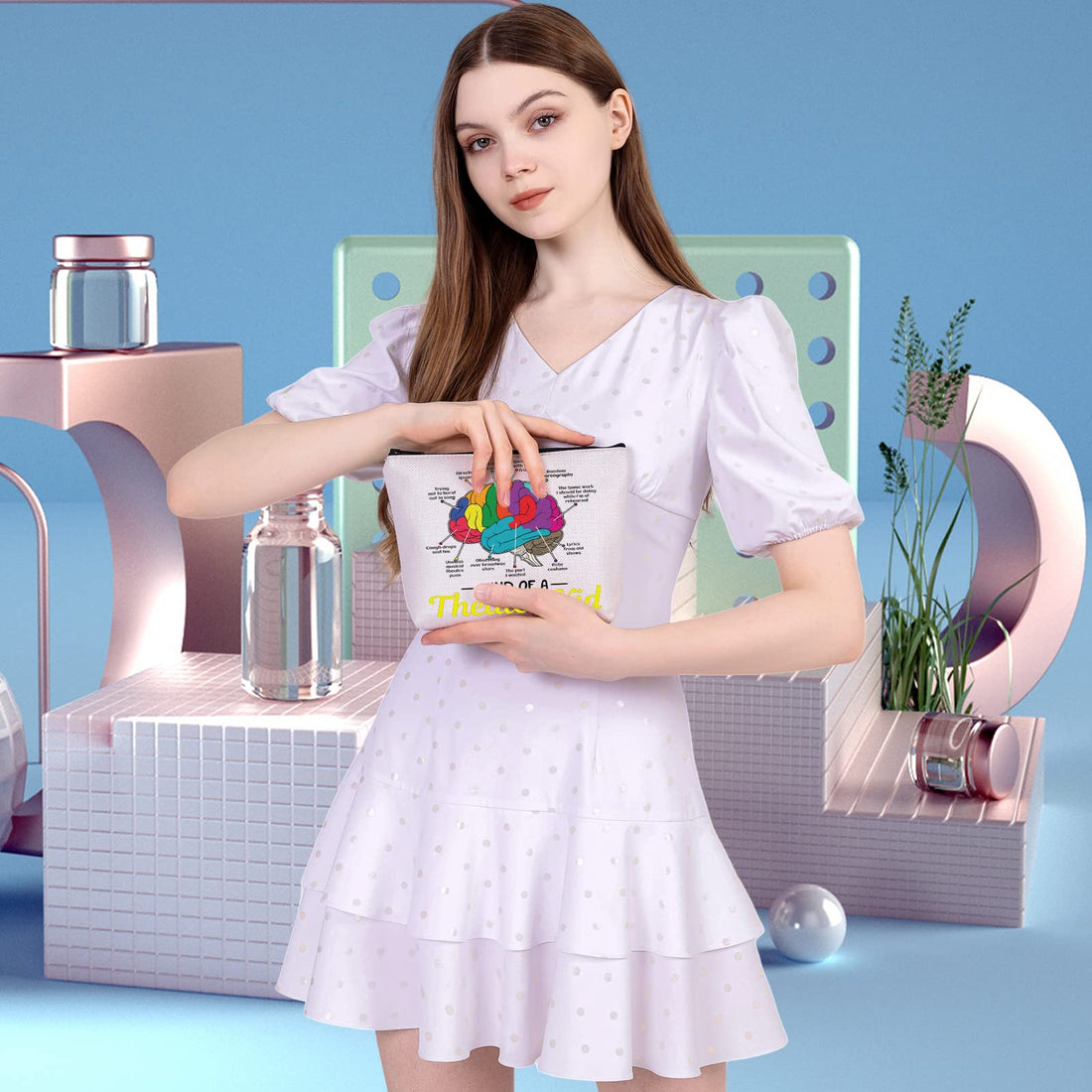 MEIKIUP Mind Of A Theater Funny Musical Broadway Gifts Theatre Nerd Makeup Bag Theatre Gift for Actress Actors (Theater Bag)