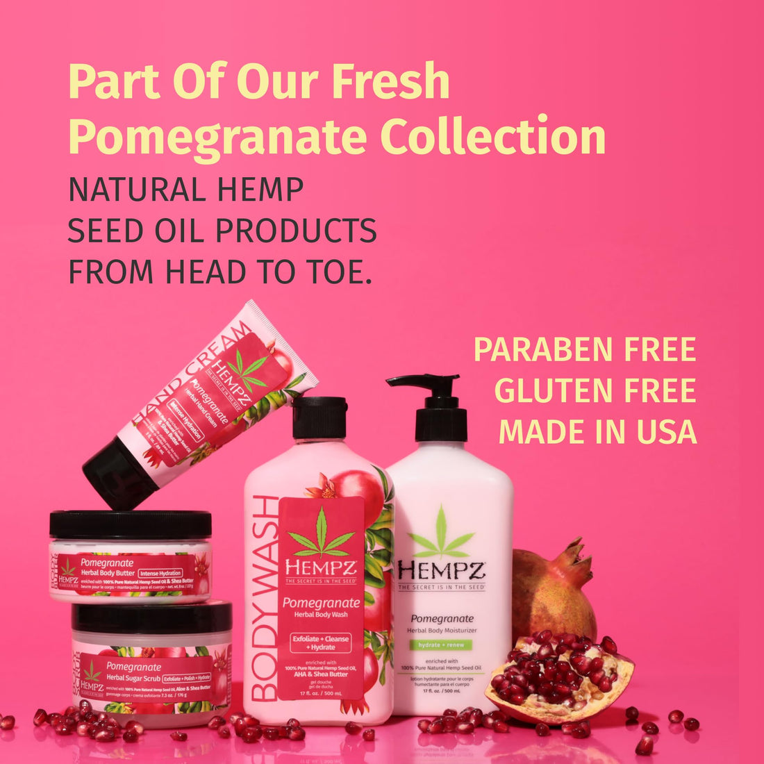 HEMPZ Sugar Body Scrub - Pomegranate - All Natural Exfoliating Shea Butter, Sugar, and Salt - For Women, Men, and Teens 7.3 - fl oz