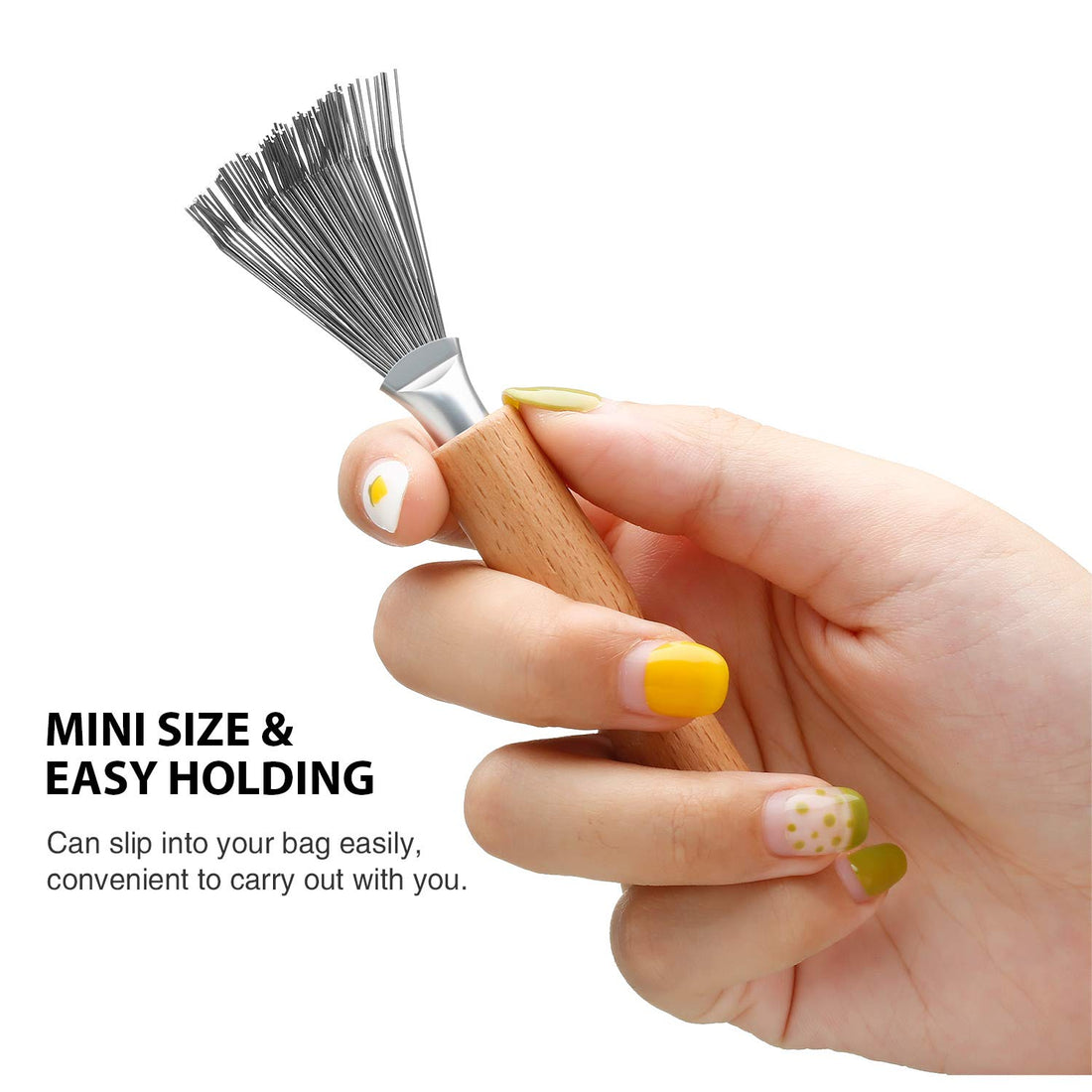 2 Packs Hair Brush Cleaner Cleaning Tool Comb Cleaner Hair Brush Cleaner Comb Brushes Mini Hair Dirt Remover Brush with Metal Wire Rake Wooden Handle for Home and Salon Use(Handle with Groove)