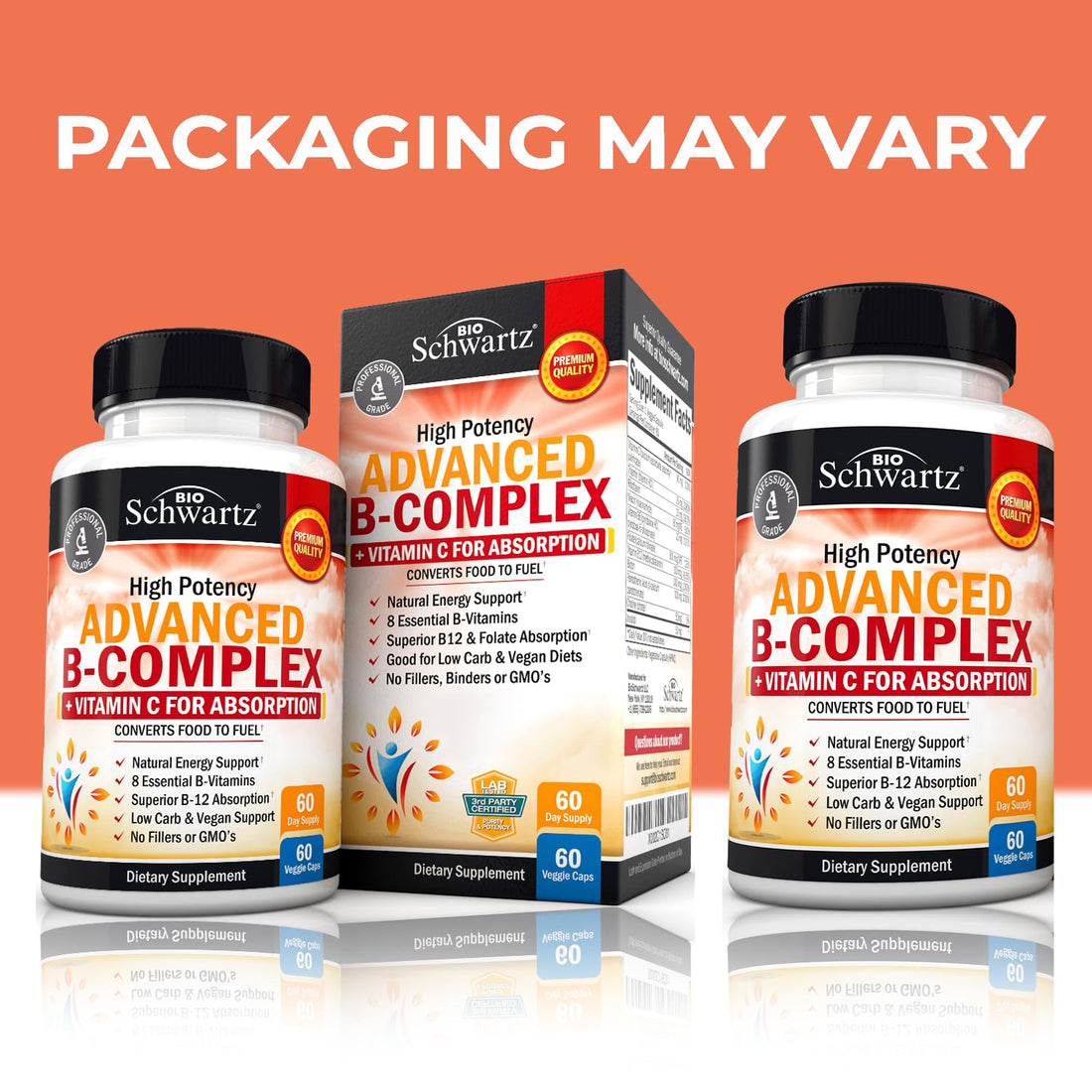 Vitamin B Complex with Vitamin C for Maximum Absorption - Methylcobalamin b12 & Folate Folic Acid Supplement - B1 B2 B3 B5 B6 B7 B9 for Immune Energy & Nervous System Support - Non-GMO, 60 count