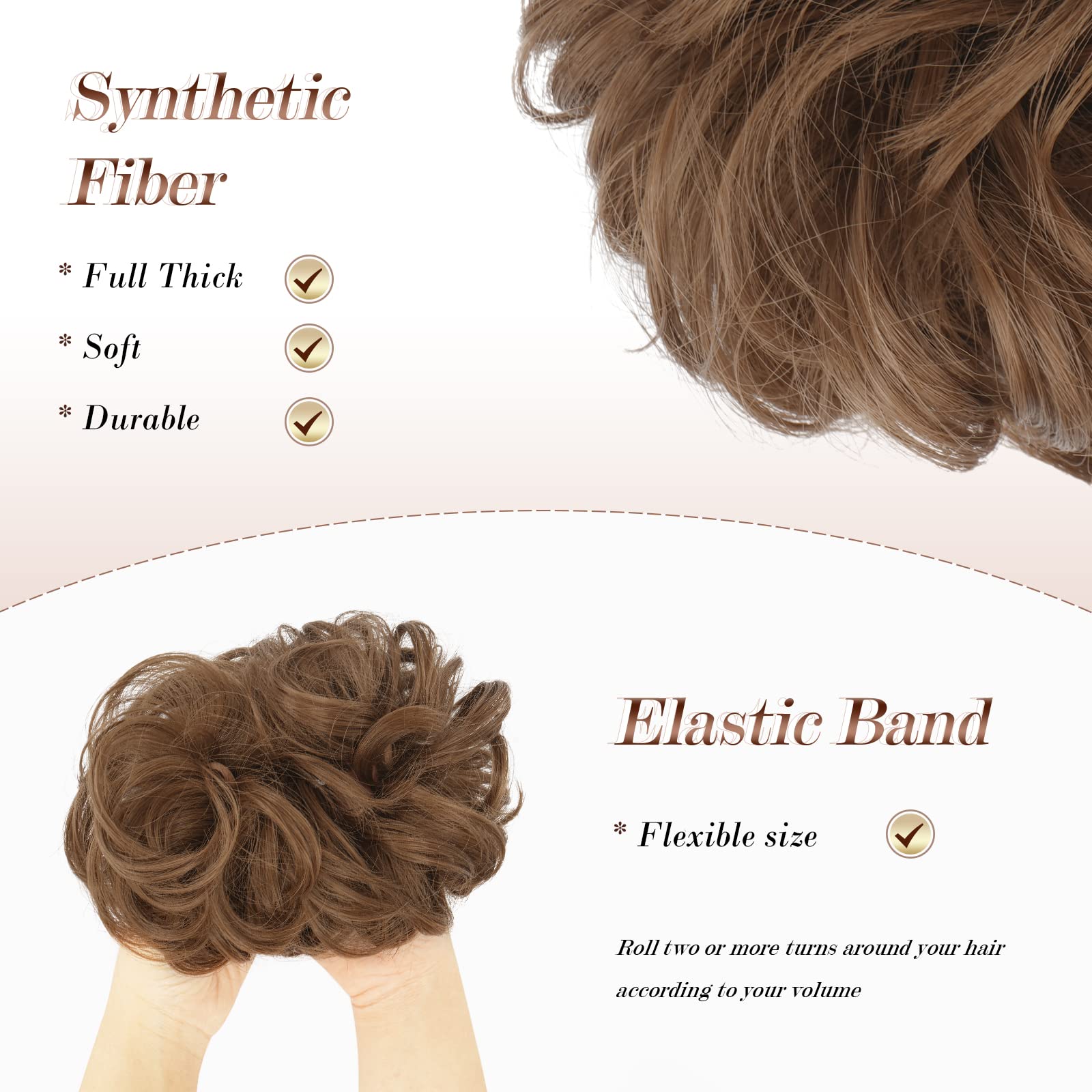 FESHFEN Hair Bun Extensions Messy Curly Hair Scrunchies Hairpieces Synthetic Donut Updo Hair Pieces for Women Girls