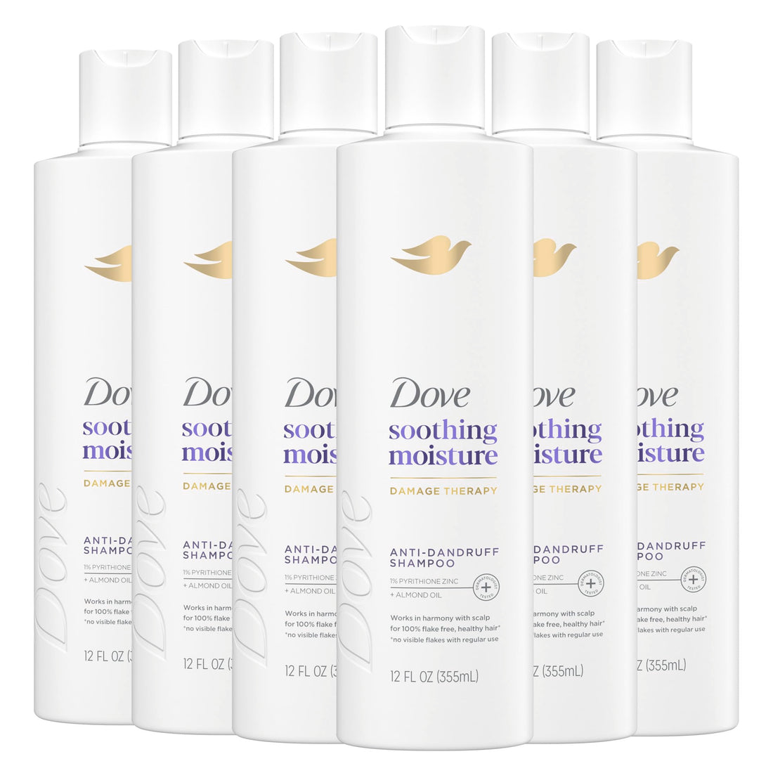 Dove Damage Therapy Derma Shampoo Soothing Moisture Pack of 6 for Flaky Scalp with Pyrithione Zinc and Almond Oil 12 Fl Oz