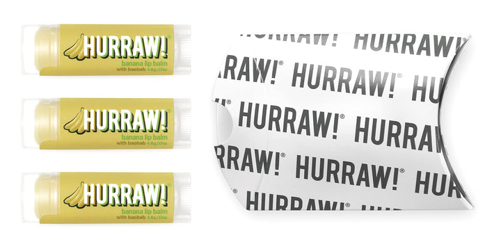 Hurraw! Banana Lip Balm, 3 Pack: Organic, Certified Vegan, Cruelty and Gluten Free. Non-GMO, 100% Natural Ingredients. Bee, Shea, Soy and Palm Free. Made in USA