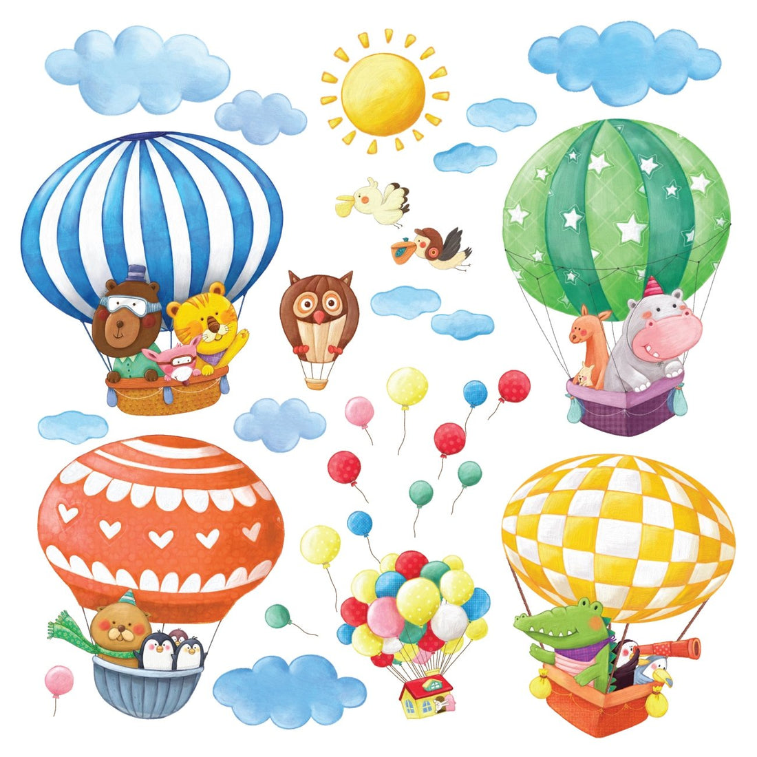 DECOWALL DA-1406B Animal Hot Air Balloons Kids Wall Stickers Wall Decals Peel and Stick Removable Wall Stickers for Kids Nursery Bedroom Living Room décor