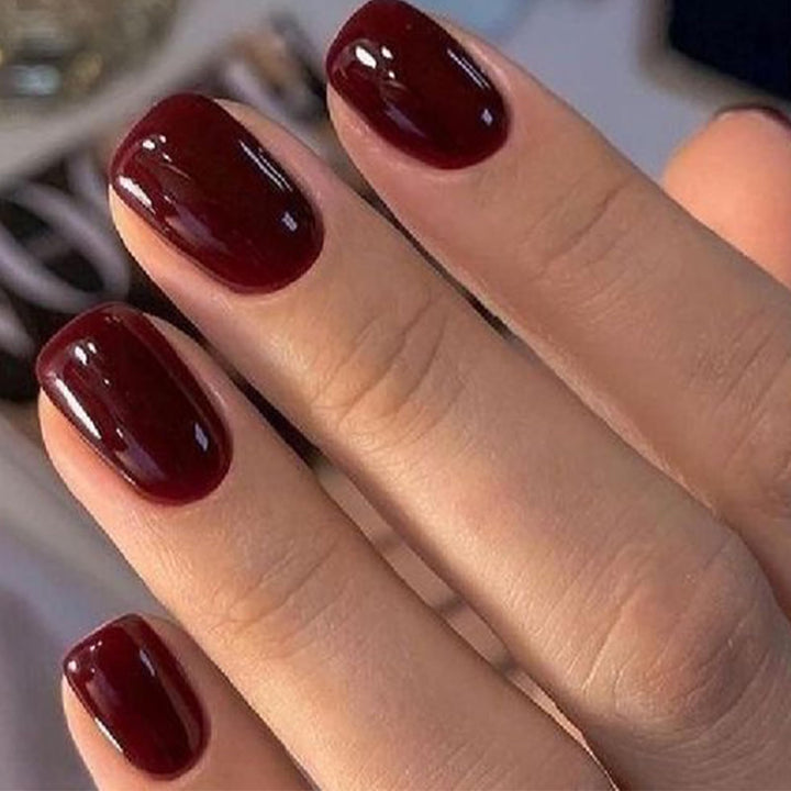 Modelones Press on Nails, Dark Red Short Square Fake Nails, Fall Halloween Reusable Nail Kit with Nail Glue Adhesive Tabs Mini Nail File, Nails Press Ons 32Pcs16 Sizes, Women Girl Gift