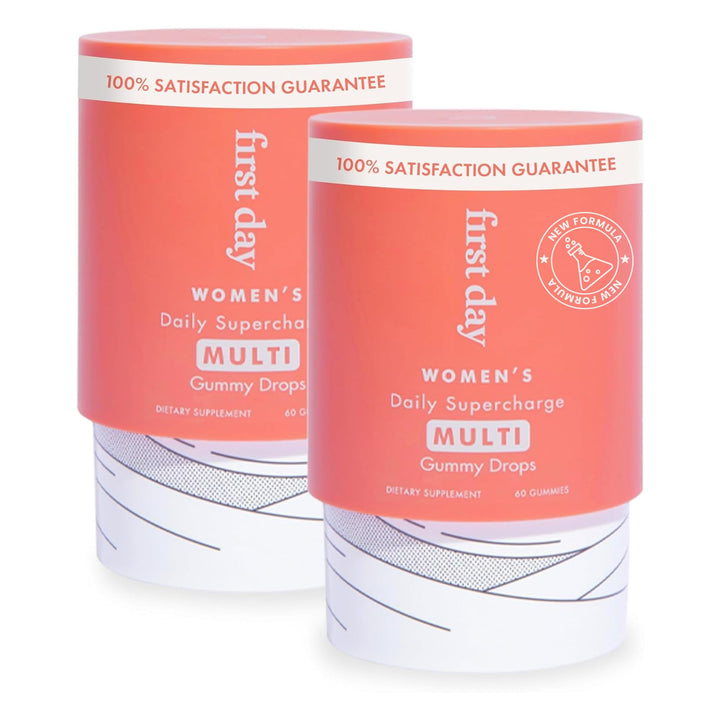 First Day Women’s Daily Supercharge Multivitamin Gummies – Includes Methylfolate & Methylcobalamin B12, Vitamins A, B1, B6, C, D3, E & K + Magnesium, Zinc, Biotin – Only 2g Sugar – 2-Pk, 60 Day Supply