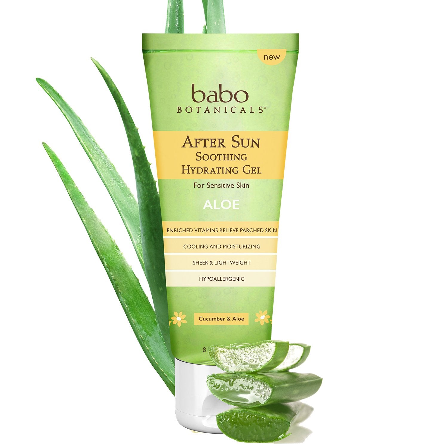 Babo Botanicals After Sun Hydrating Organic Aloe Vera Gel for Sensitive Skin, 8 Ounce