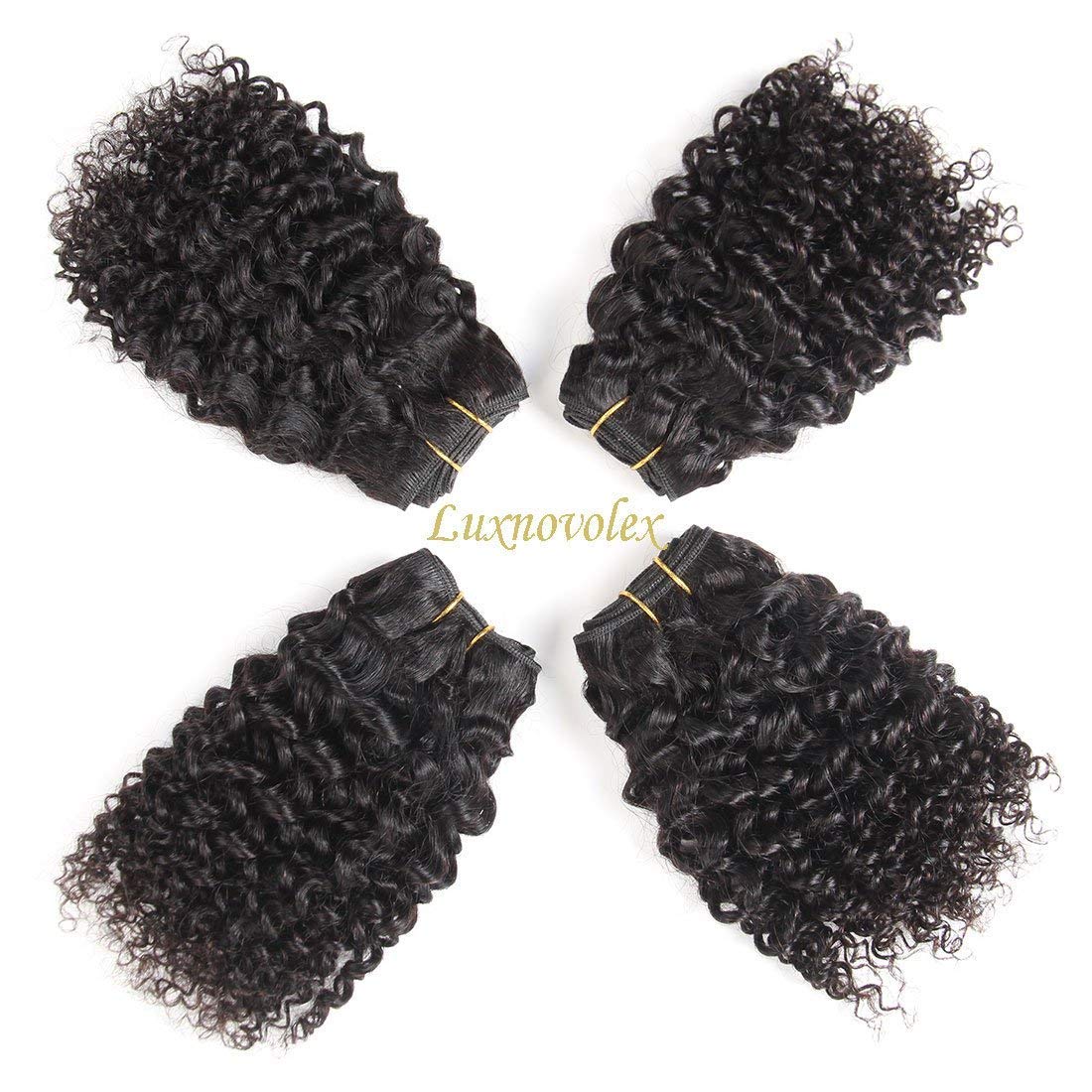 Brazilian Hair 4 Bundles 10 Inch Short Kinky Curly Human Hair Extension 10A Brazilian Curly Hair Weave Unprocessed Natural Color Virgin Kinky Curly Hair Bundles 50g/pc Total 200g(10 10 10 10)