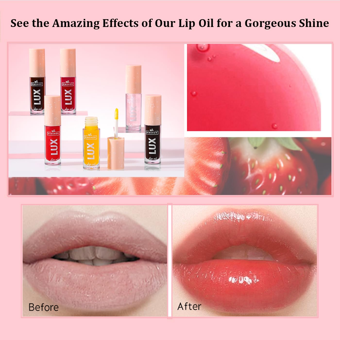 Lip Oil Pack- 6 Colors Lip Glow Oil Set Tinted Plumping Lip Oil Hydrating Transparent Lip Oil, Moisturizing Lip Gloss oil for Girl Lip Care Makeup