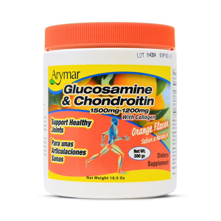 Arymar Glucosamine & Chondroitin 1500mg-1200mg with Collagen, Supports Joint Health, Orange Flavor