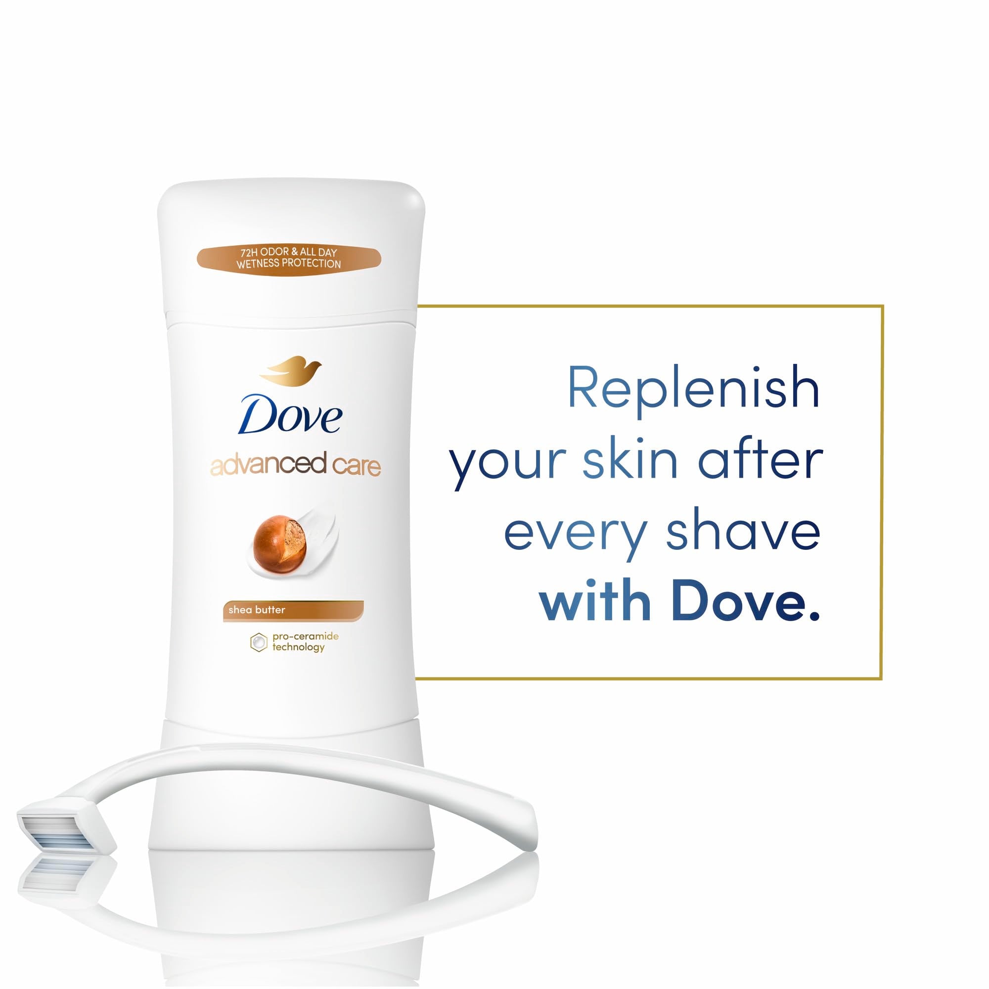 Dove Antiperspirant Deodorant Stick for 48 Hour Protection And Soft And Comfortable Underarms, Shea Butter, Deodorant for Women, 4 Count, 2.6 Ounce